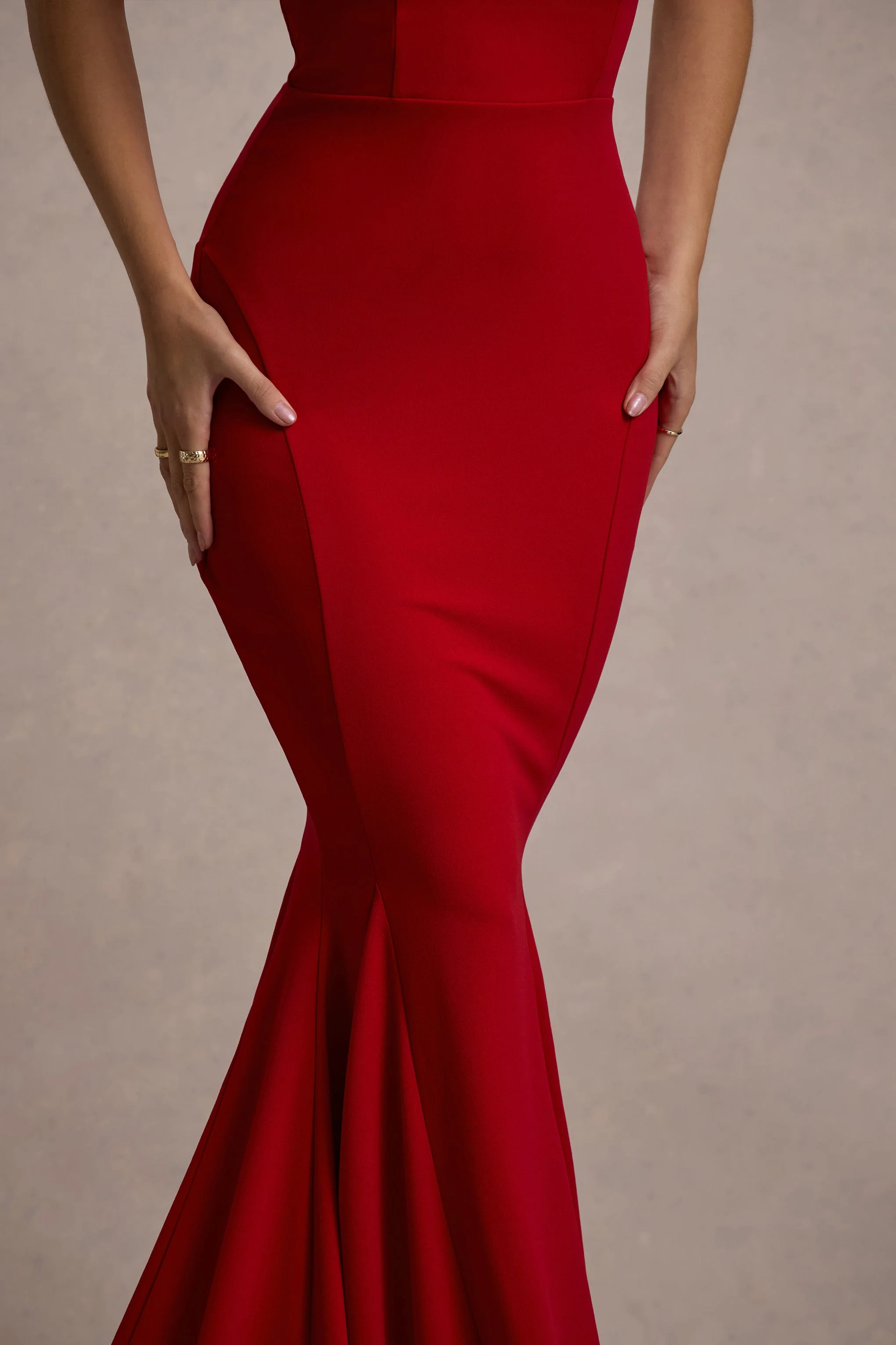 Impress Me | Red Strapless Bandeau Fishtail Maxi Dress - Image 7