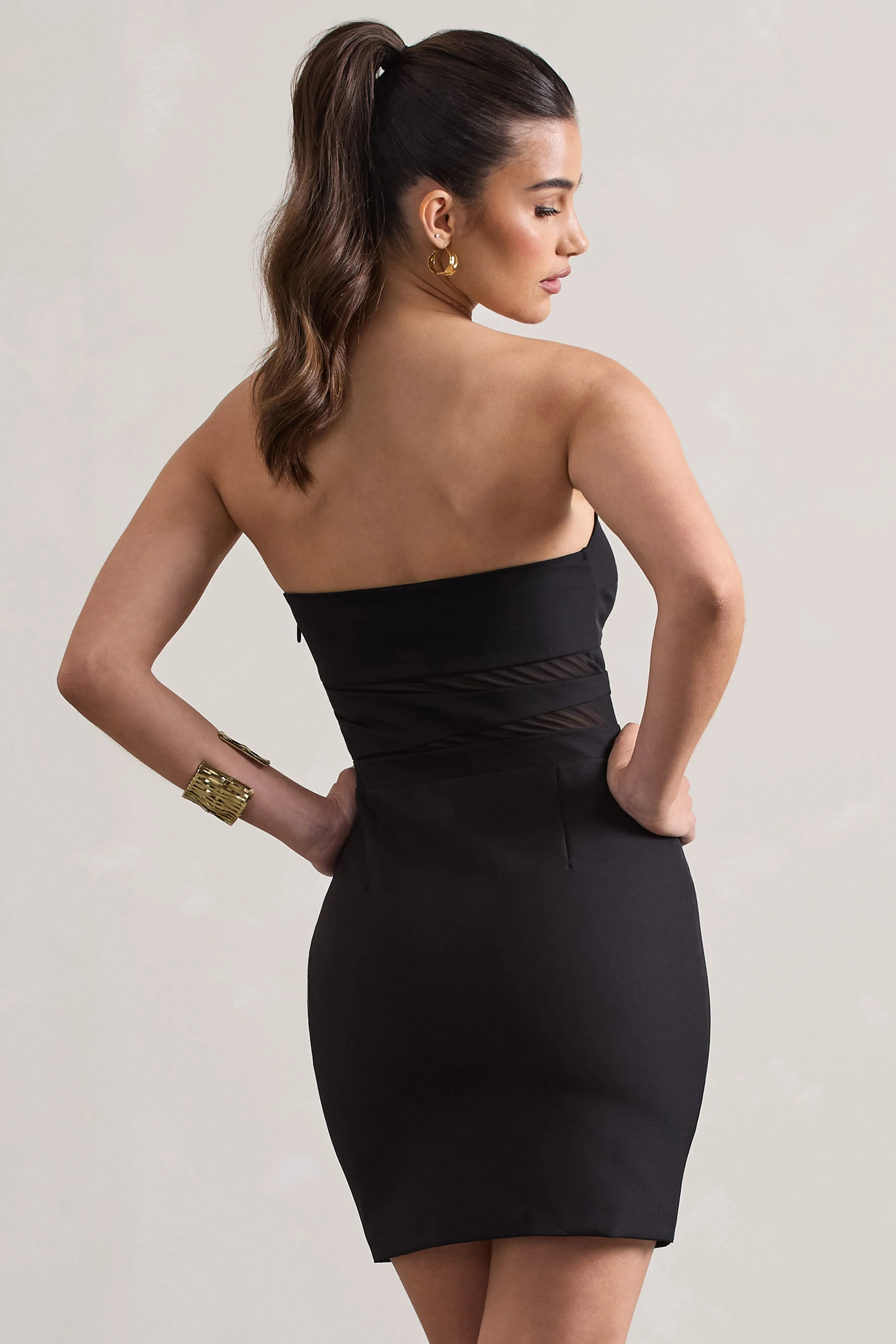 Indie | Black Bodycon Bandeau Mini Dress With Cut-Outs - Image 2