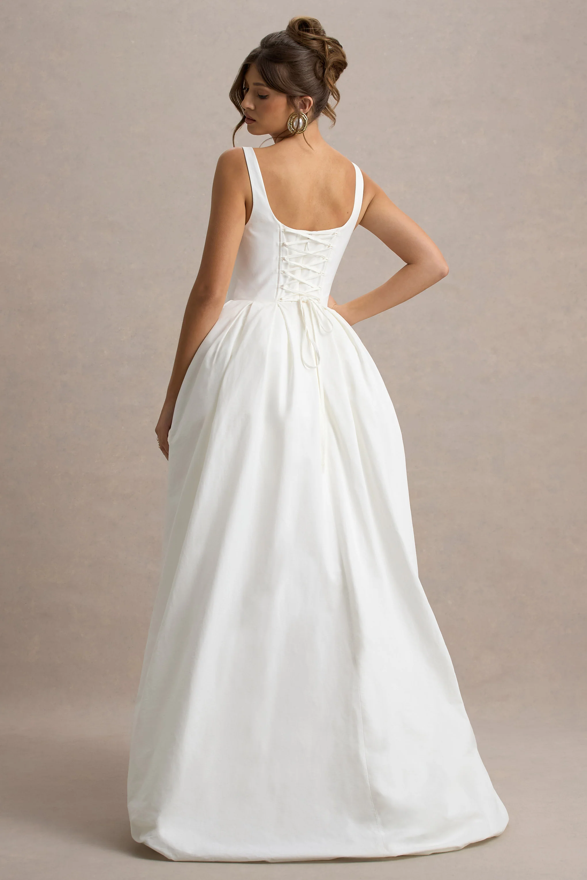 Infinite | White Strappy Maxi Dress With Volume High-Low Skirt - Image 2