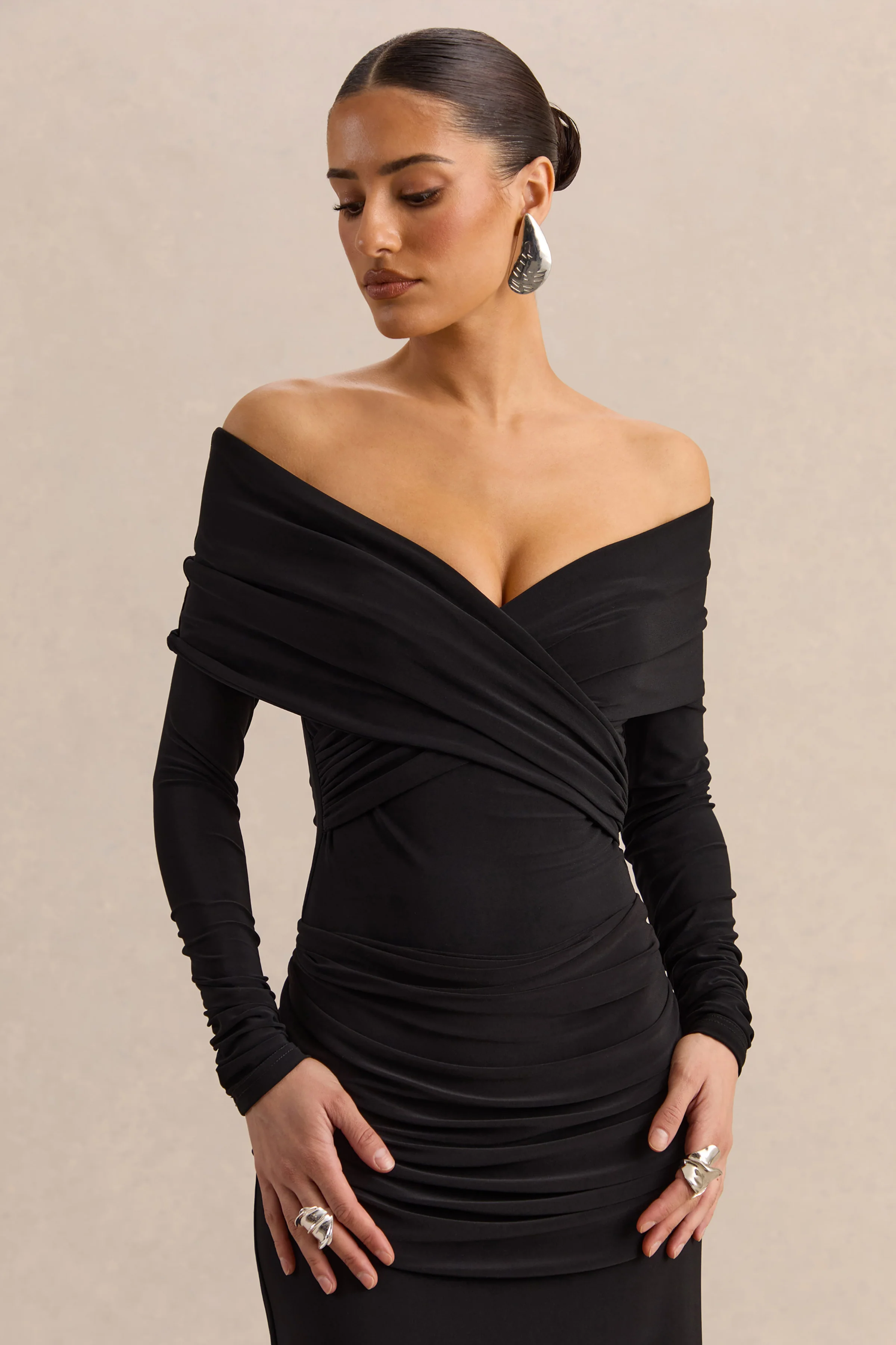 Kaelis | Black Bardot-Neck Bodysuit With Long-Sleeves - Image 5