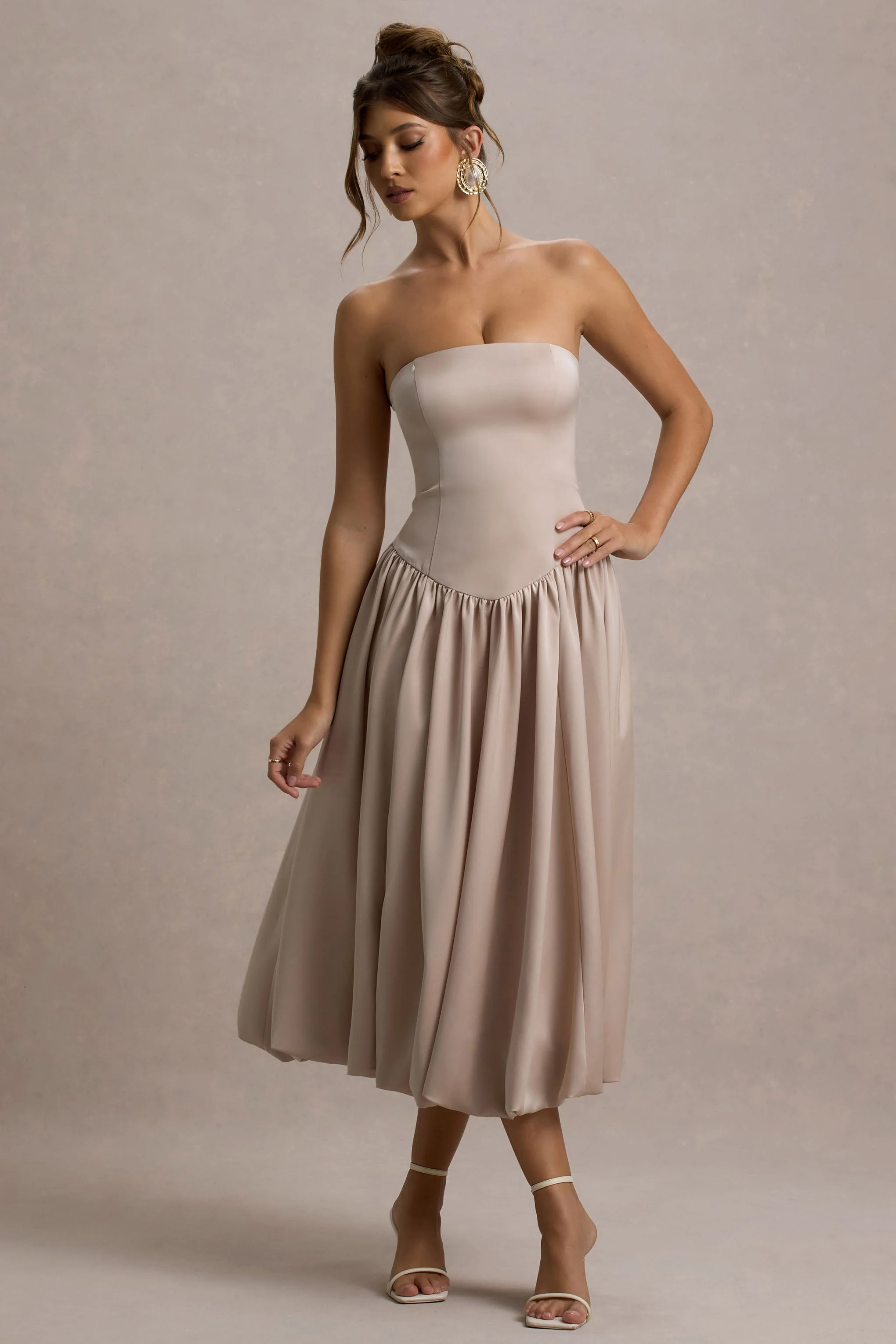 Keyton | Champagne Satin Bandeau Midi Dress - Image 4