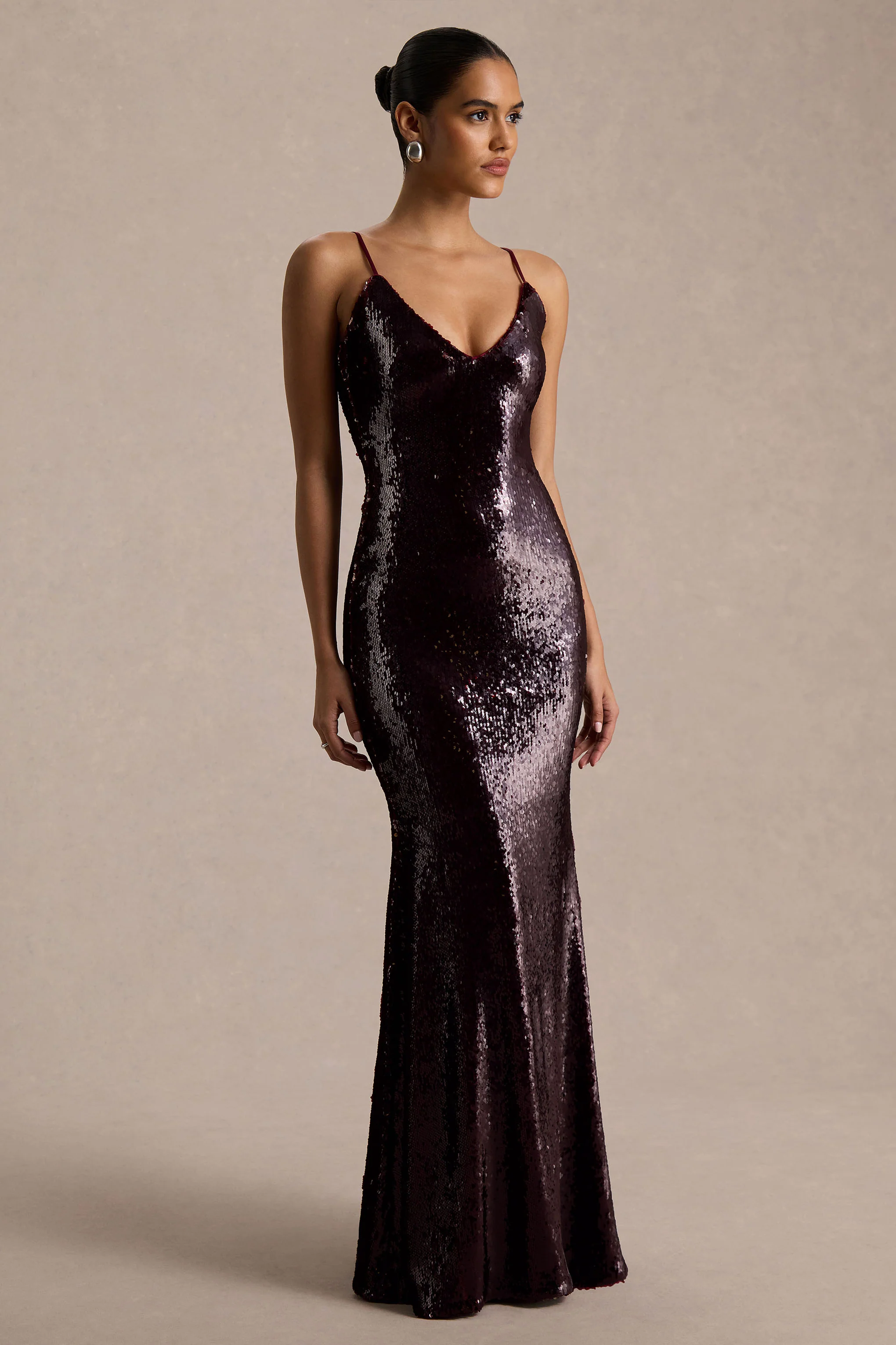 Lenor | Burgundy Plunge-Neck Maxi Dress - Image 5
