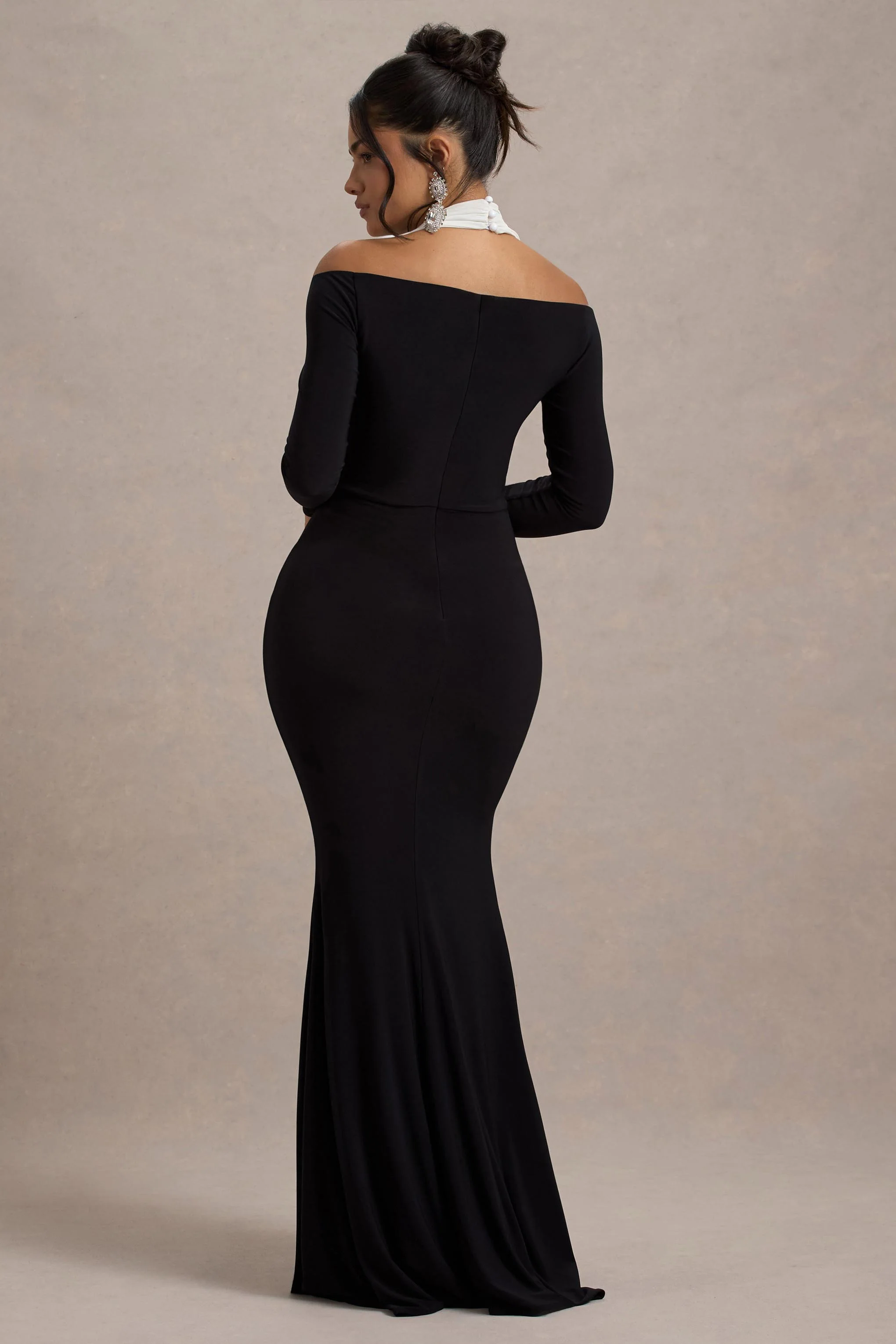 Living High | Black & White Halter-Neck Split Maxi Dress - Image 2