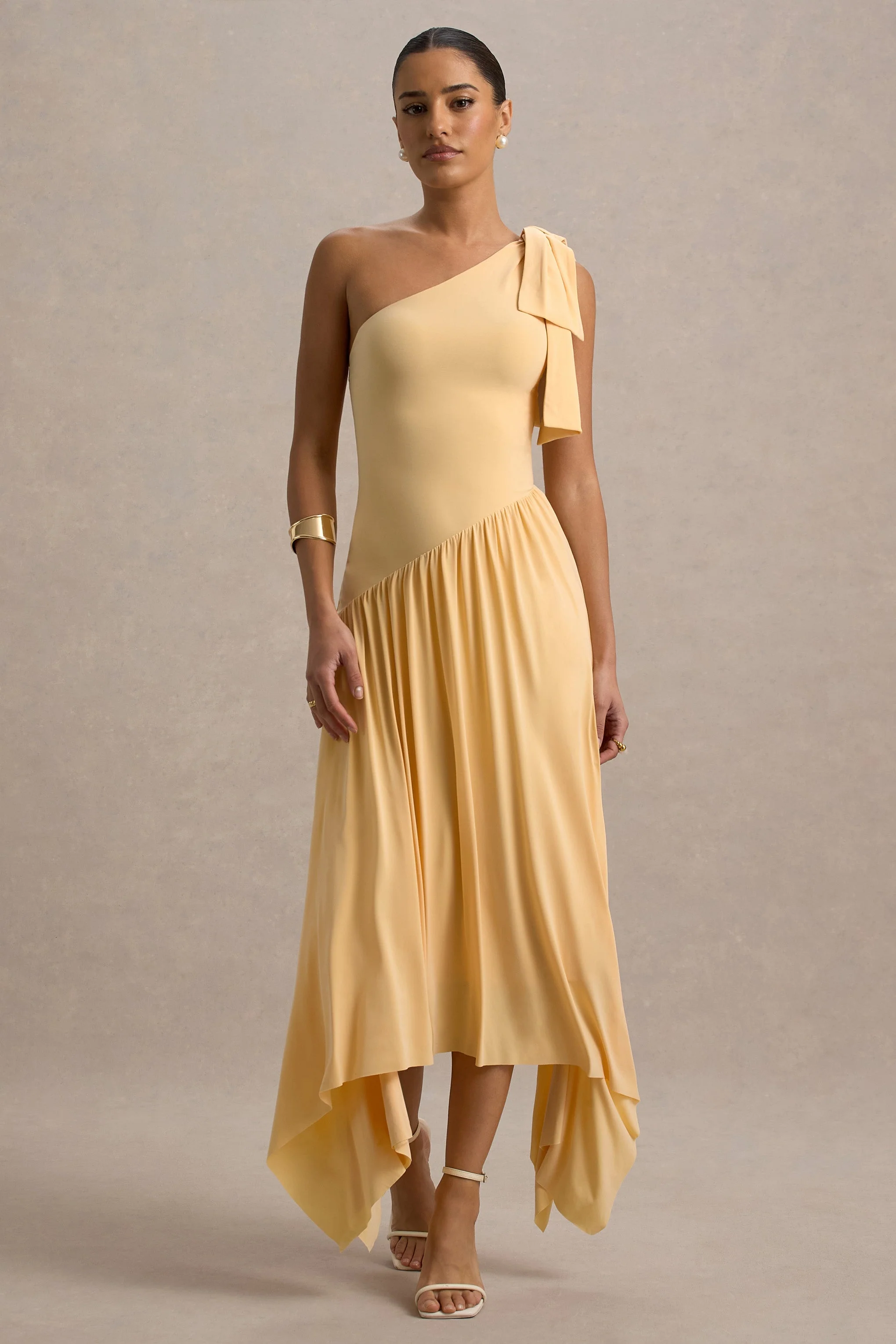 Lotus Love | Orange One-Shoulder Hanky-Hem Maxi Dress With Bow - Image 6