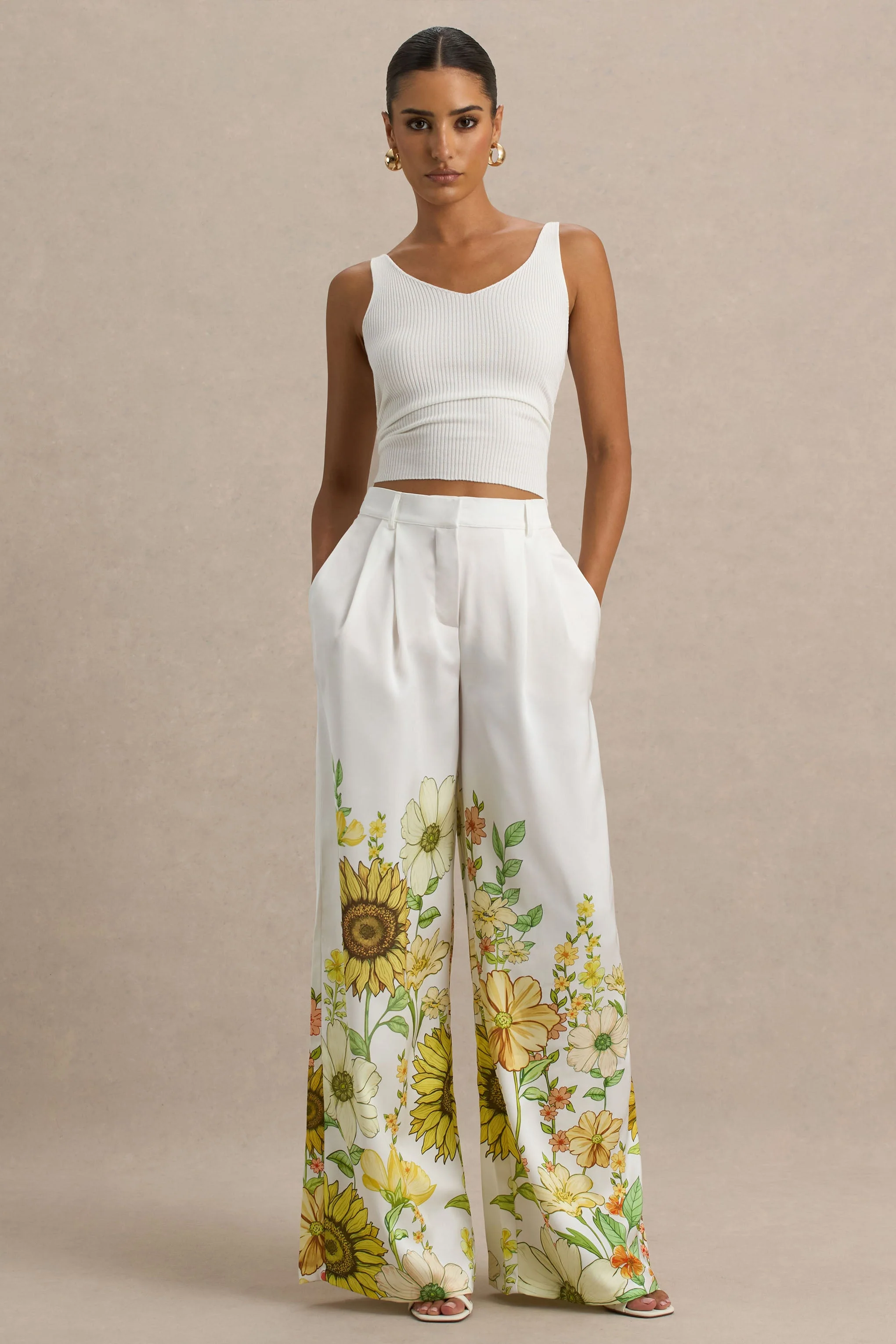 Louise | Sunflower Print Wide-Leg Trousers - Image 2