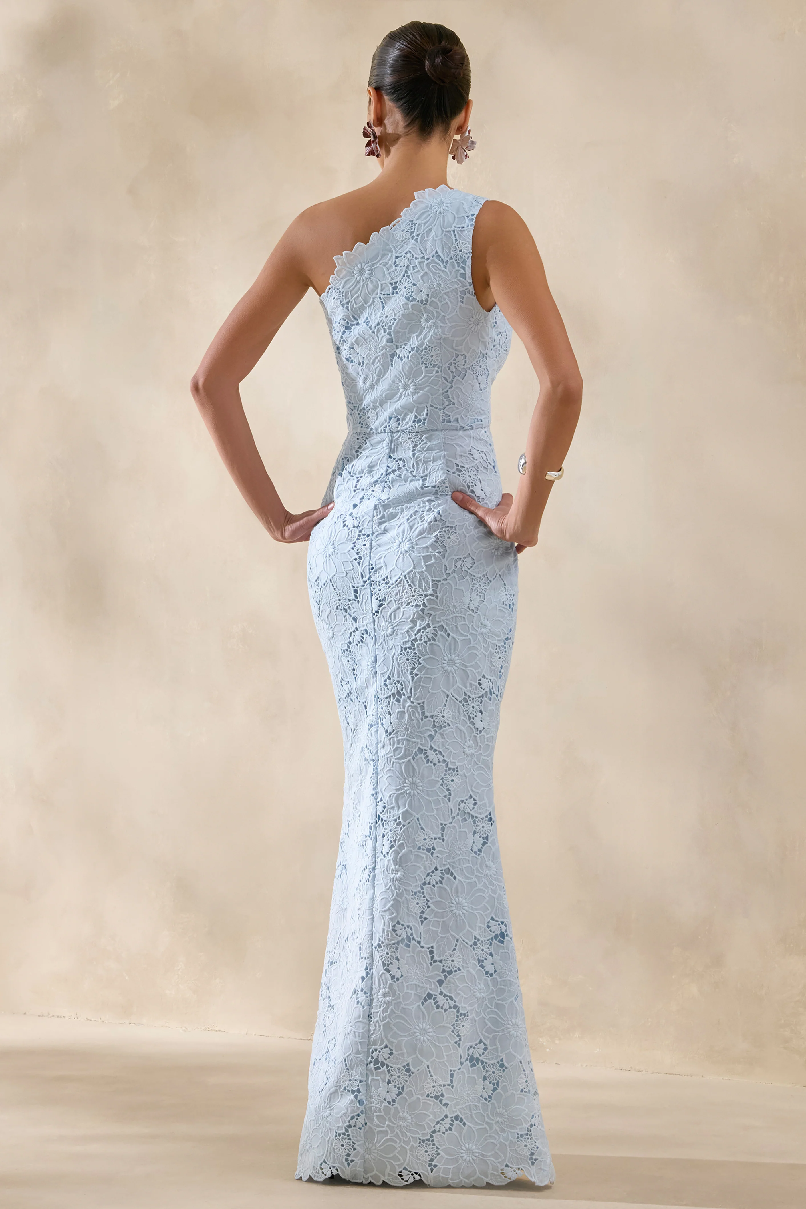 Lunia | Powder Blue Broderie Asymmetric-Neck Maxi Dress - Image 2