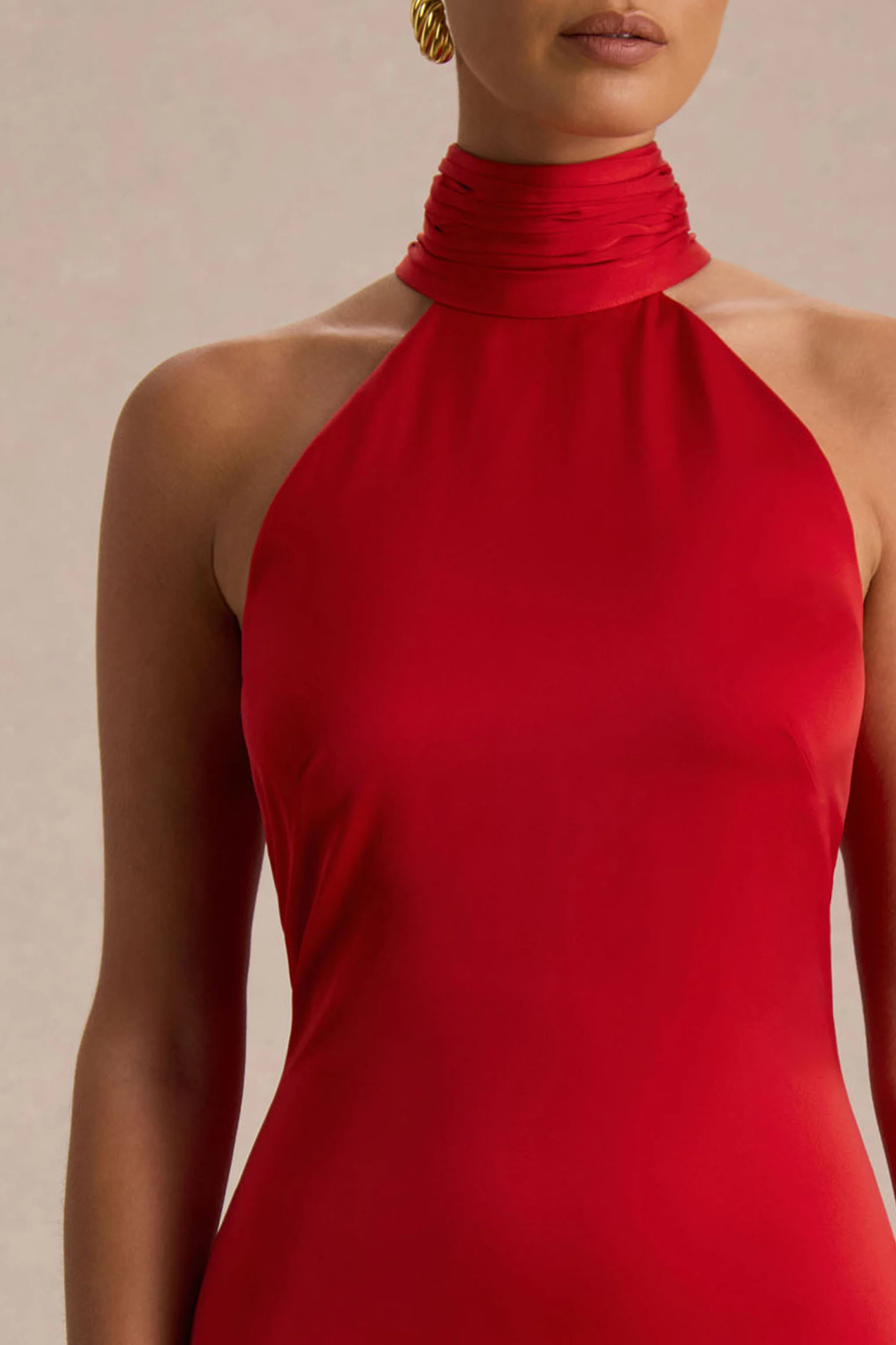 Luscious | Red High-Neck Maxi Dress With Drop-Waist And Bow Detail - Image 4
