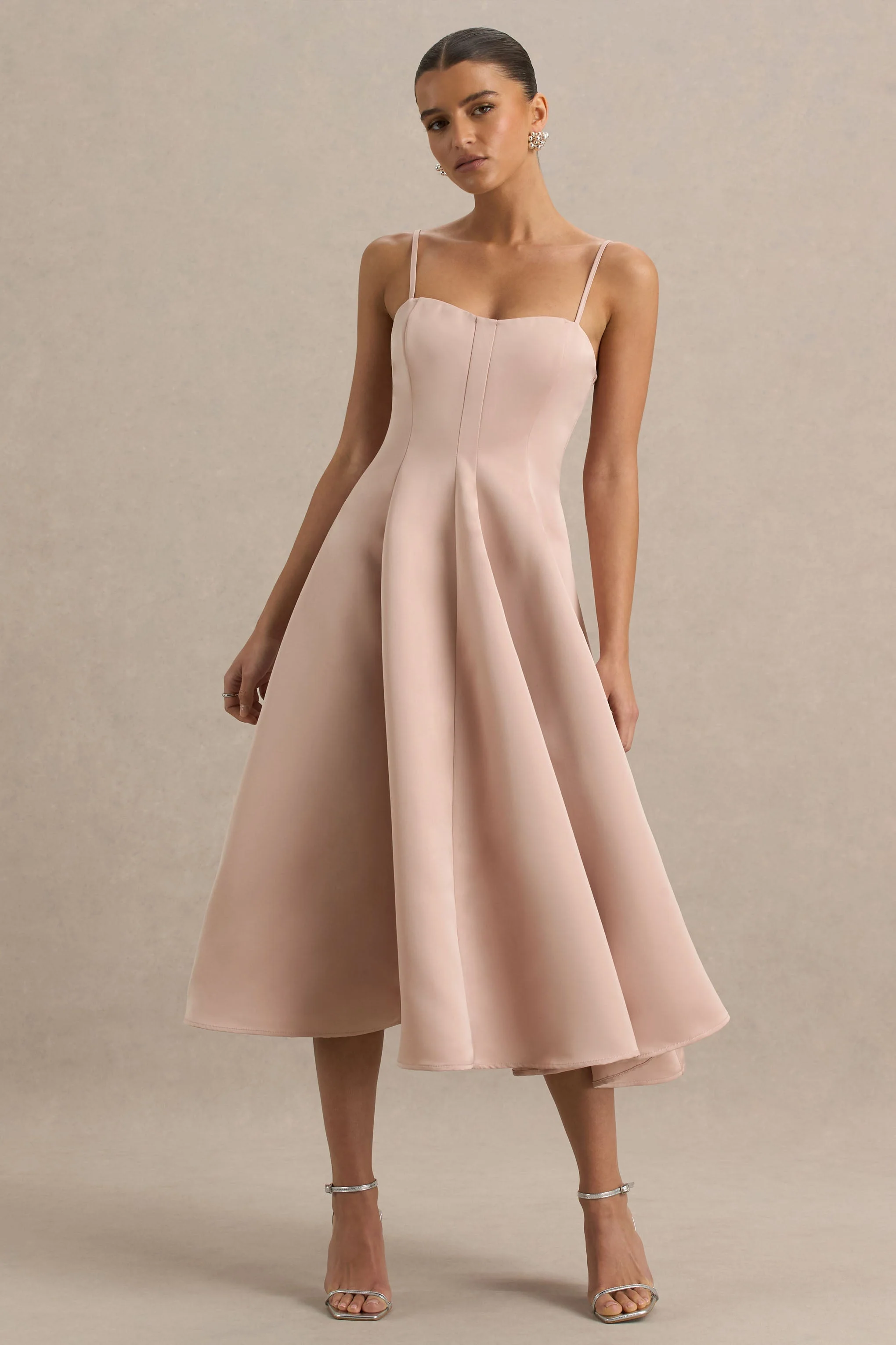 Mally | Rose Pink Satin Sweetheart A-Line Midi Dress - Image 4