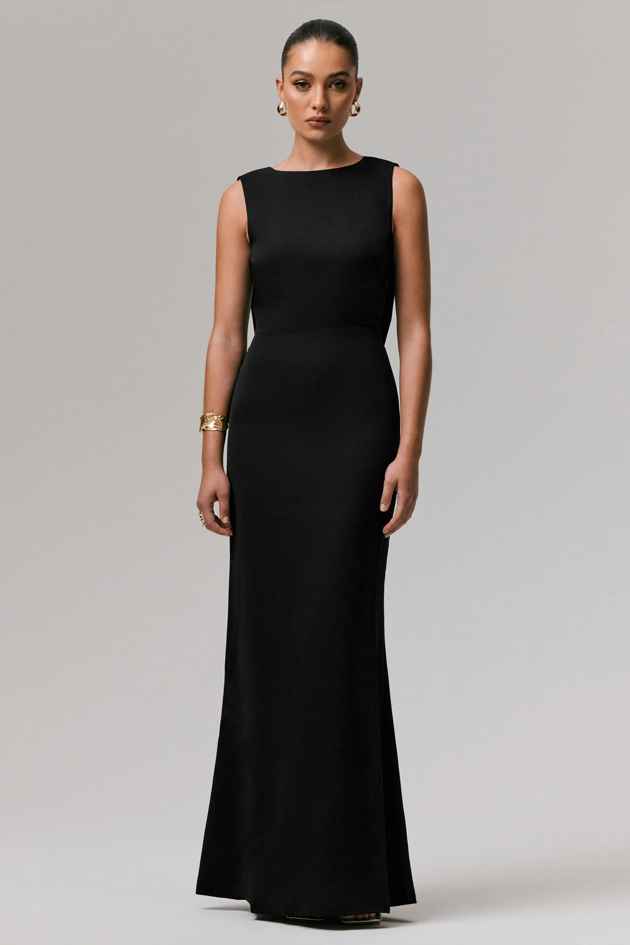 Maxie | Black Round-Neck Maxi Dress With Back Detail - Image 2