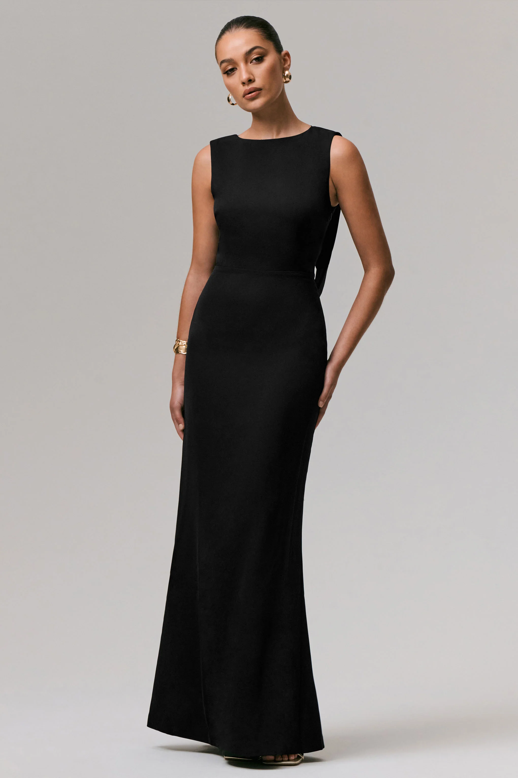 Maxie | Black Round-Neck Maxi Dress With Back Detail - Image 3
