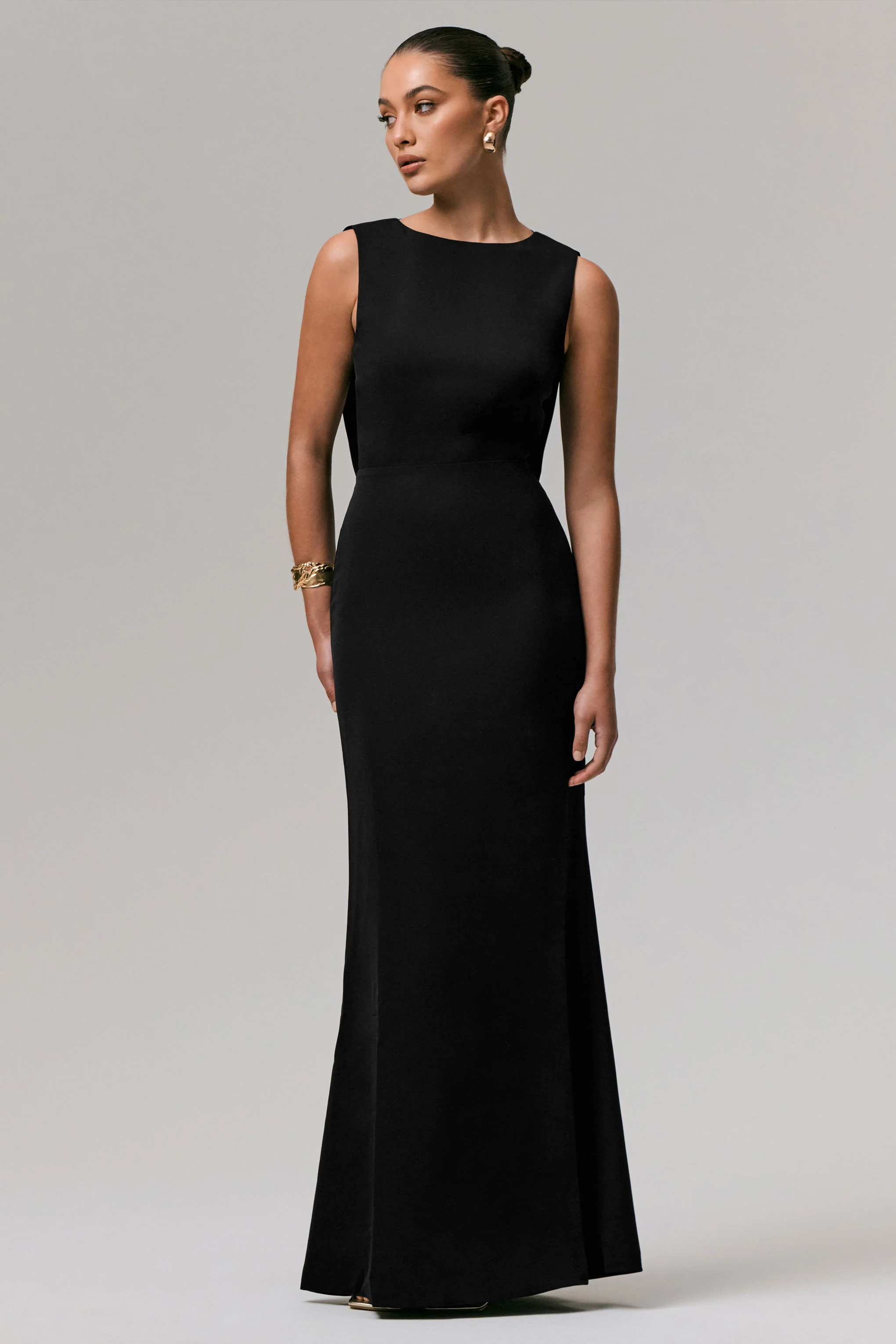 Maxie | Black Round-Neck Maxi Dress With Back Detail - Image 4