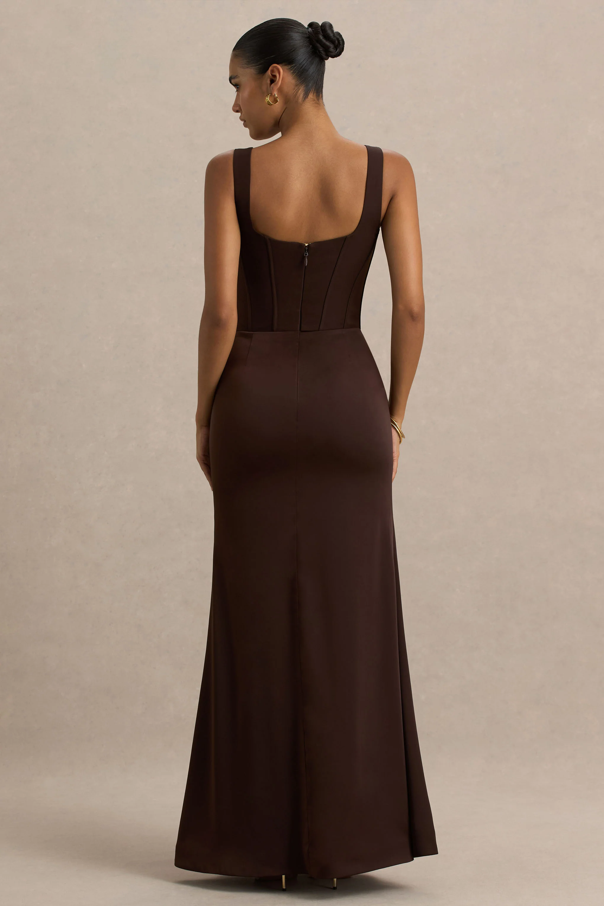 Morgan | Brown Satin Corset Maxi Dress - Image 2