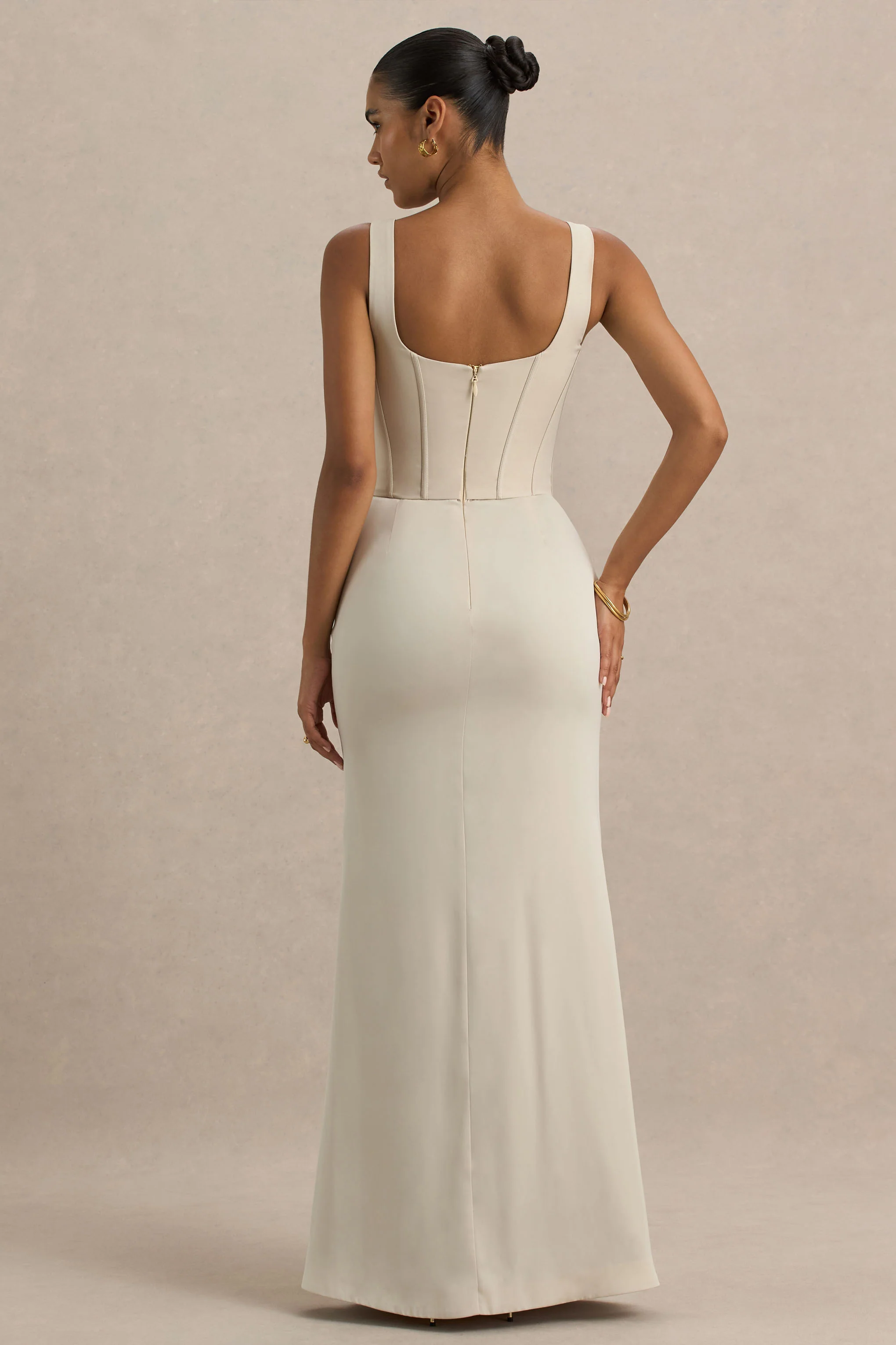 Morgan | Champagne Satin Corset Maxi Dress - Image 2
