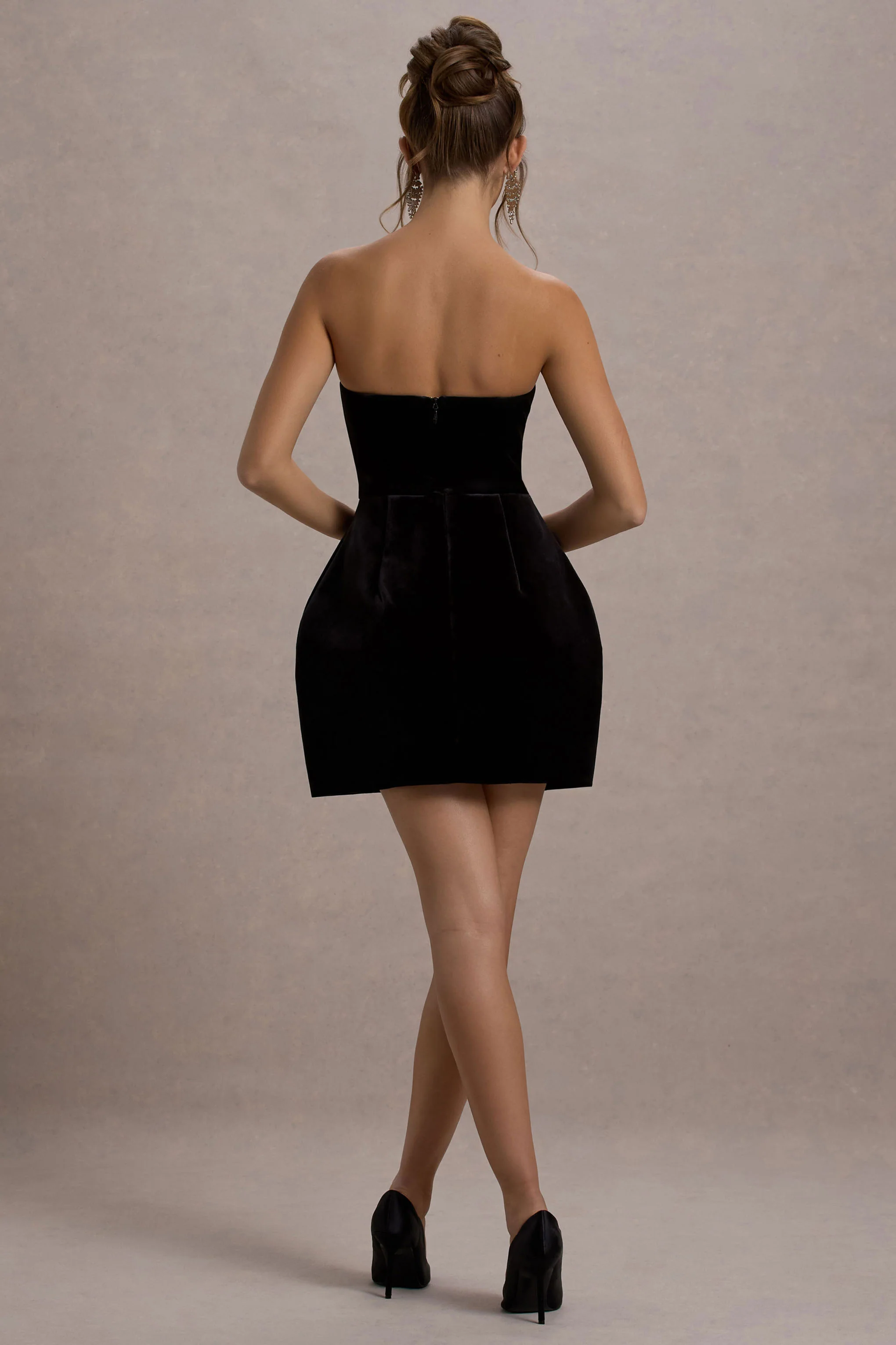 Naia | Black Velvet Embellished Bandeau Mini Dress - Image 2