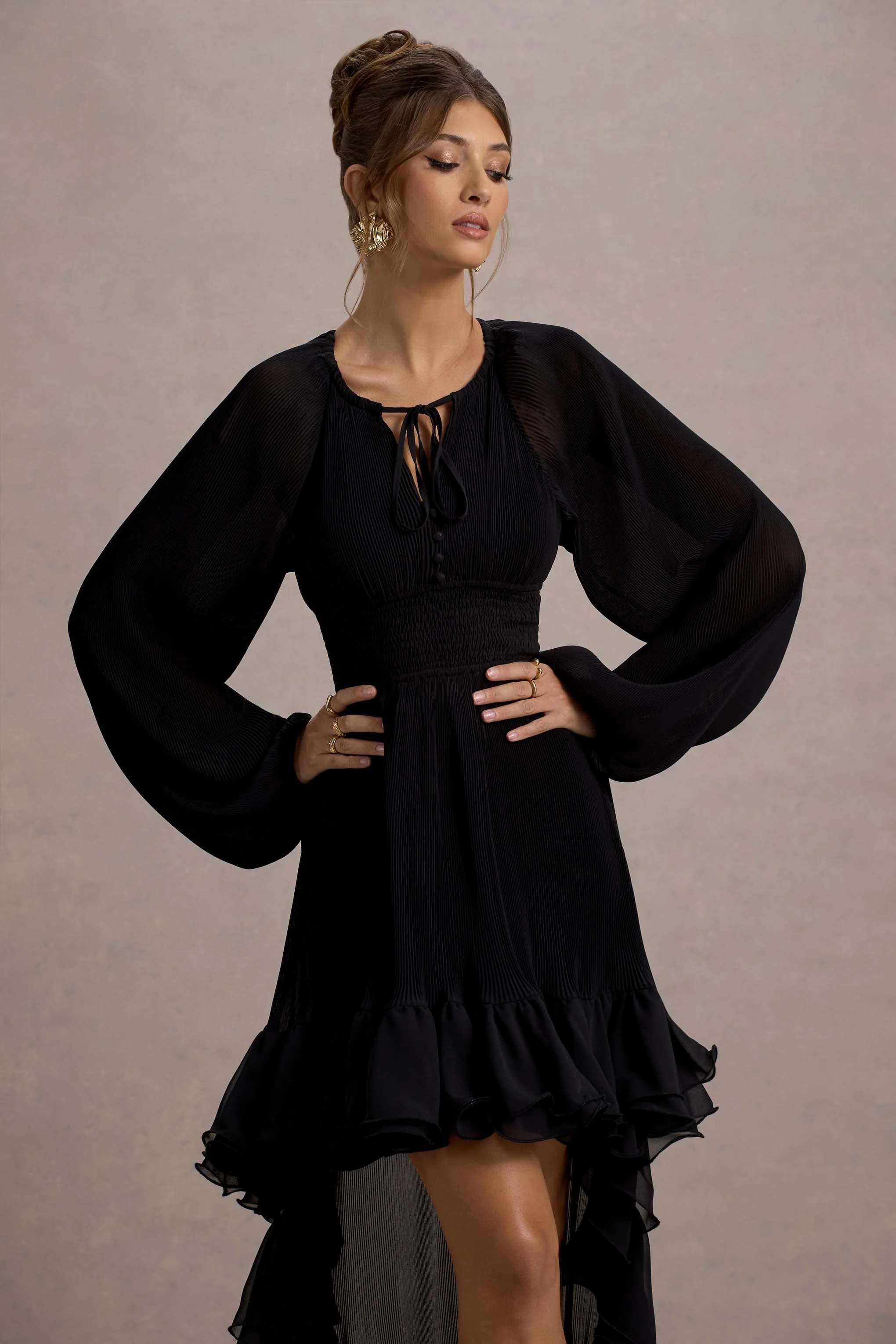 Namir | Black High-Low Chiffon Maxi Dress - Image 3