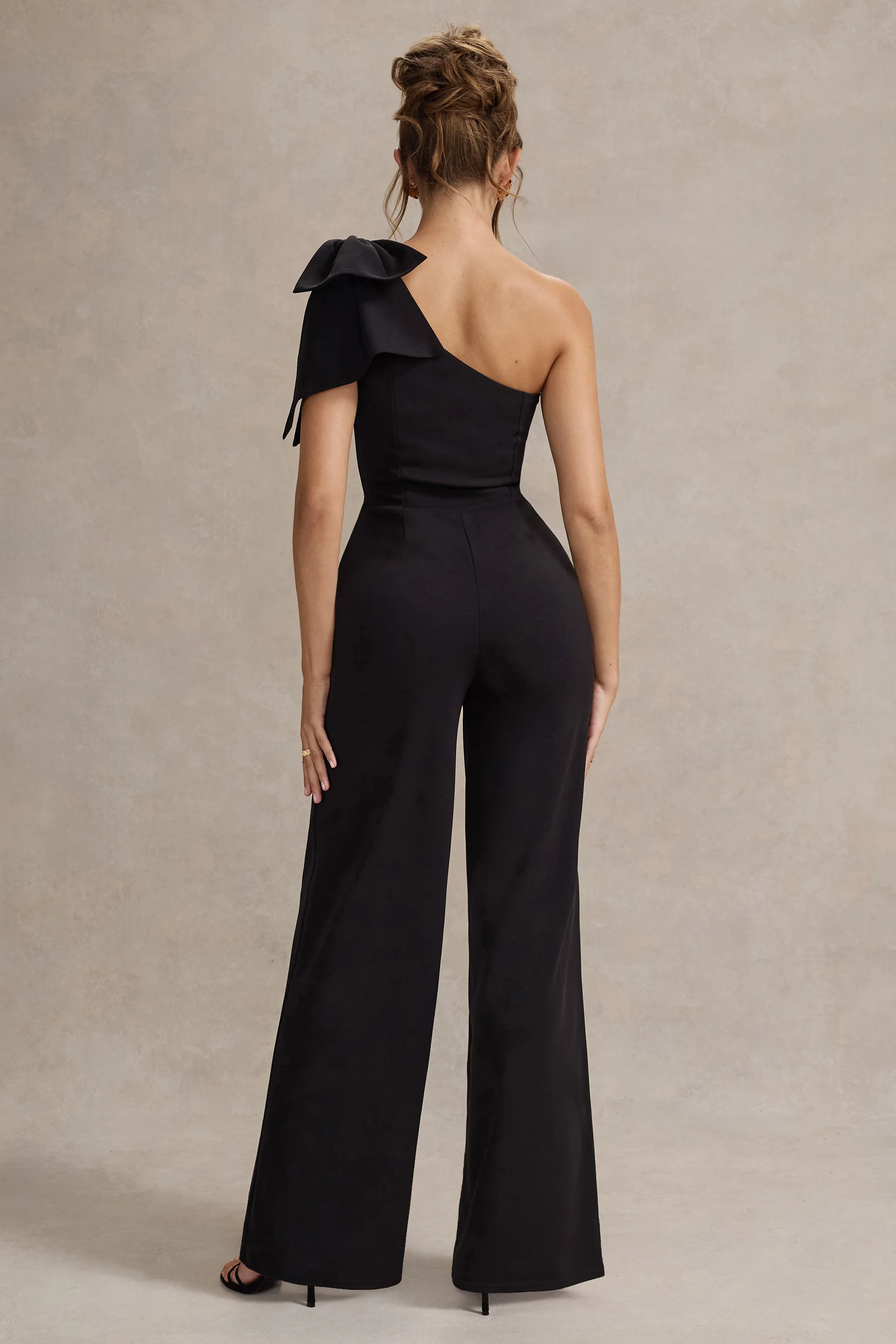 Orilla | Black One-Shoulder Wide-Leg Jumpsuit With Bow - Image 2