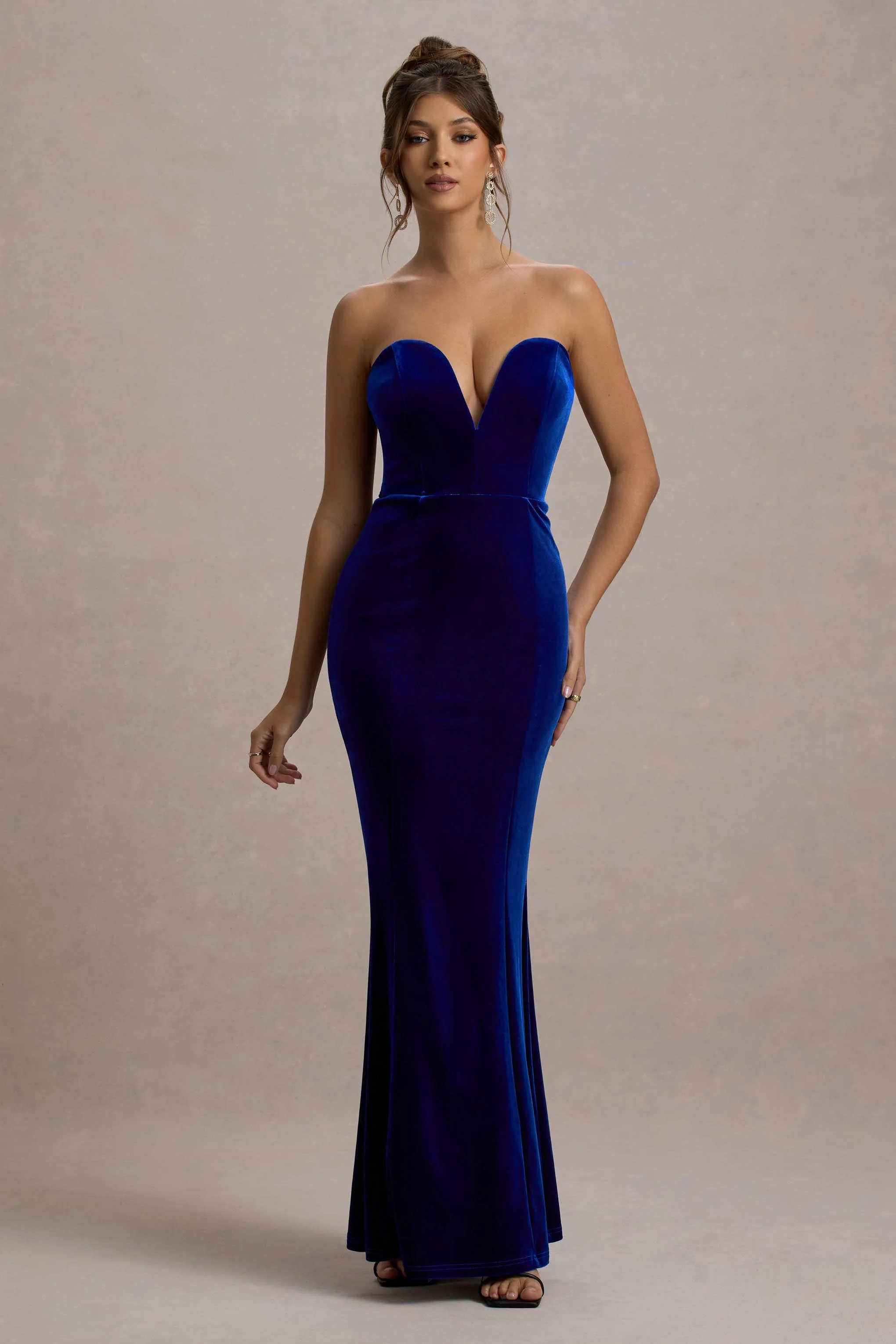 Pacifica | Cobalt Velvet Plunge-Neck Strapless Maxi Dress - Image 4
