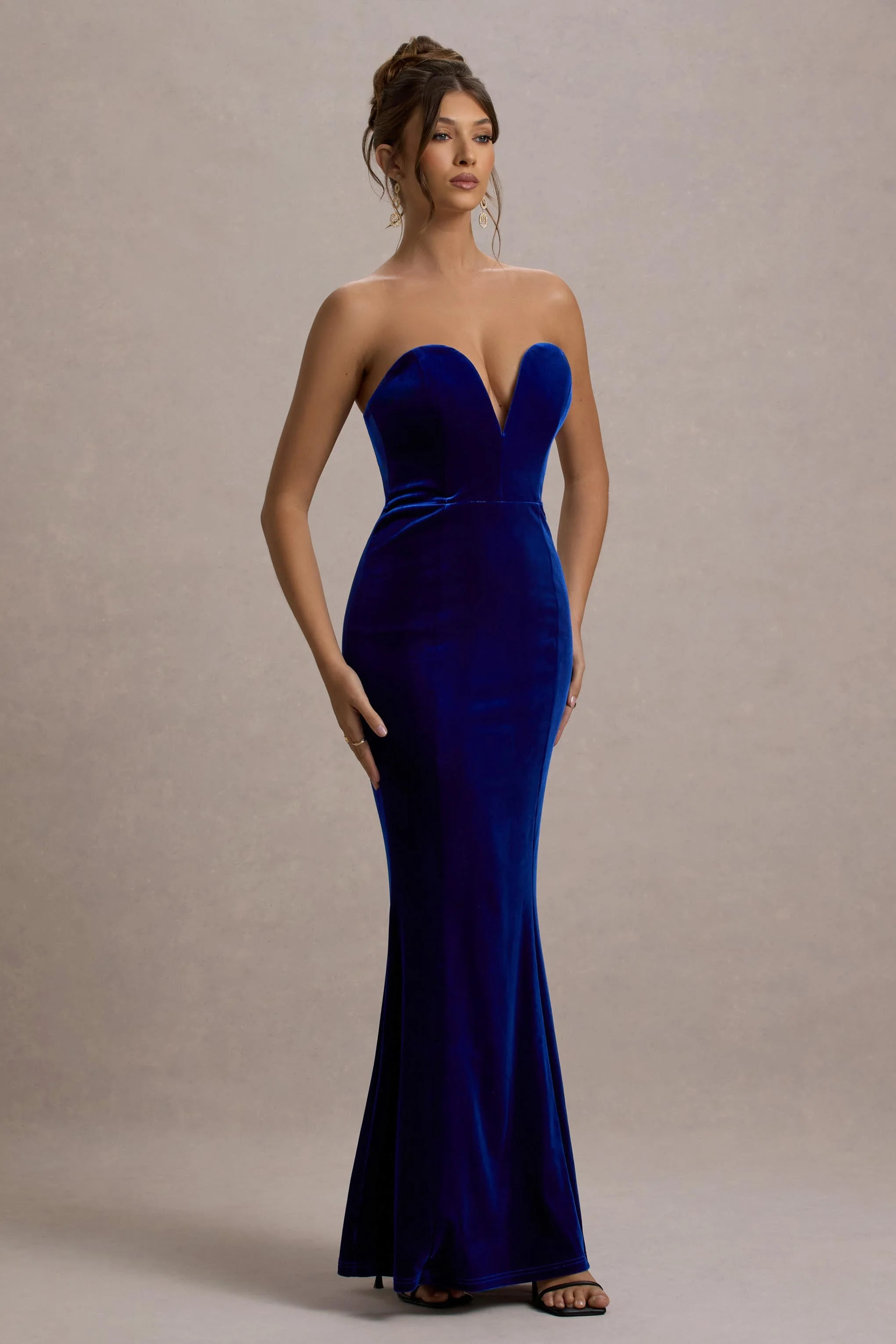 Pacifica | Cobalt Velvet Plunge-Neck Strapless Maxi Dress - Image 5