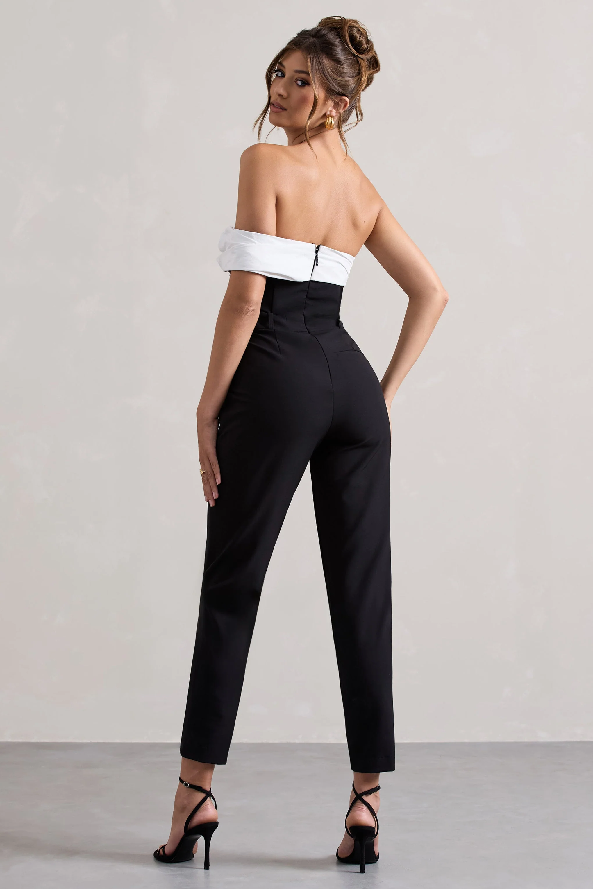 Paxton | Black Twisted Bardot Tailored Jumpsuit - Image 2