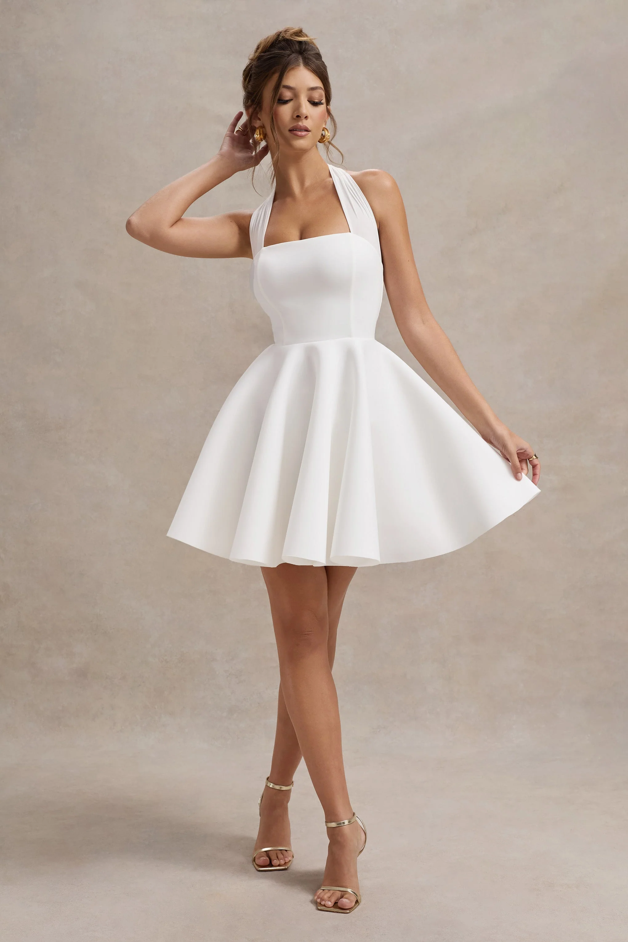 Peggy | White Halter-Neck Skater Mini Dress - Image 4