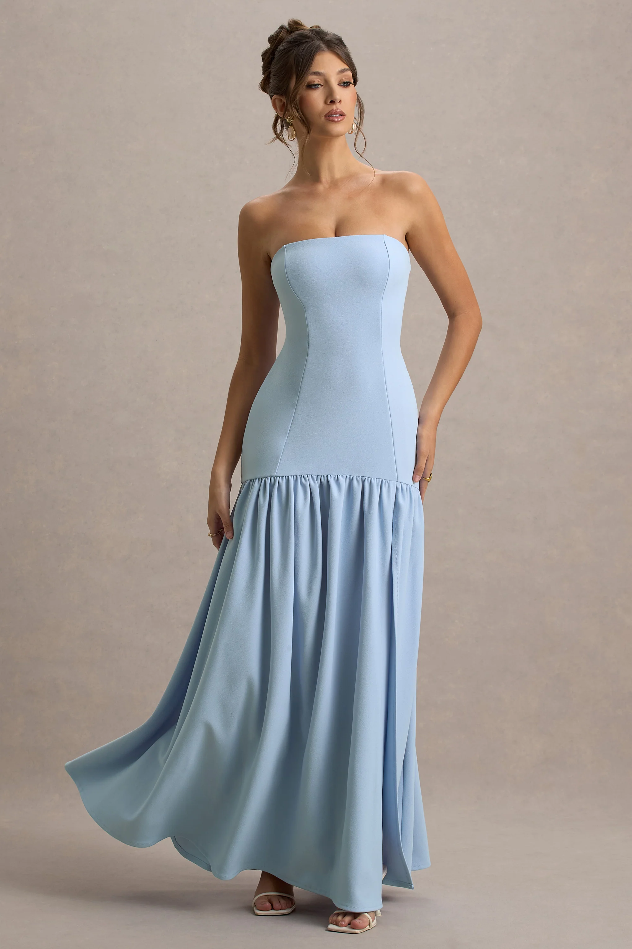 Penny | Powder Blue Bandeau Drop-Waist Maxi Dress - Image 6