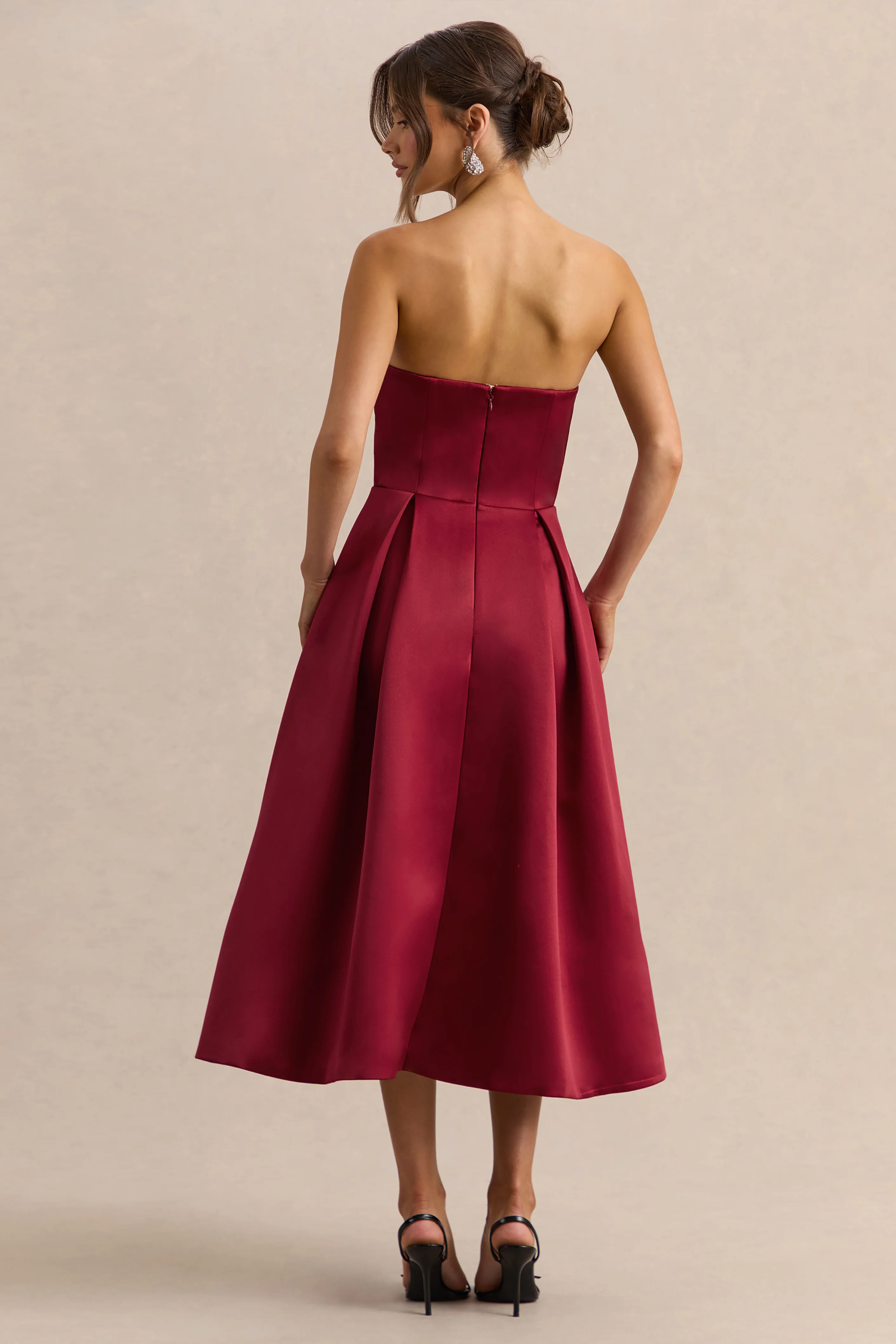 Promises | Red Satin Bandeau-Neck Midi Dress - Image 2