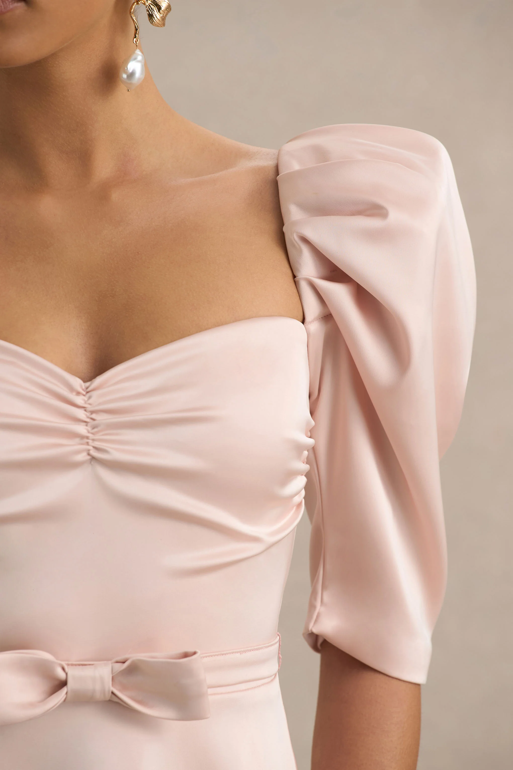 Rosey | Pale Pink Satin Sweetheart Midi Dress - Image 7
