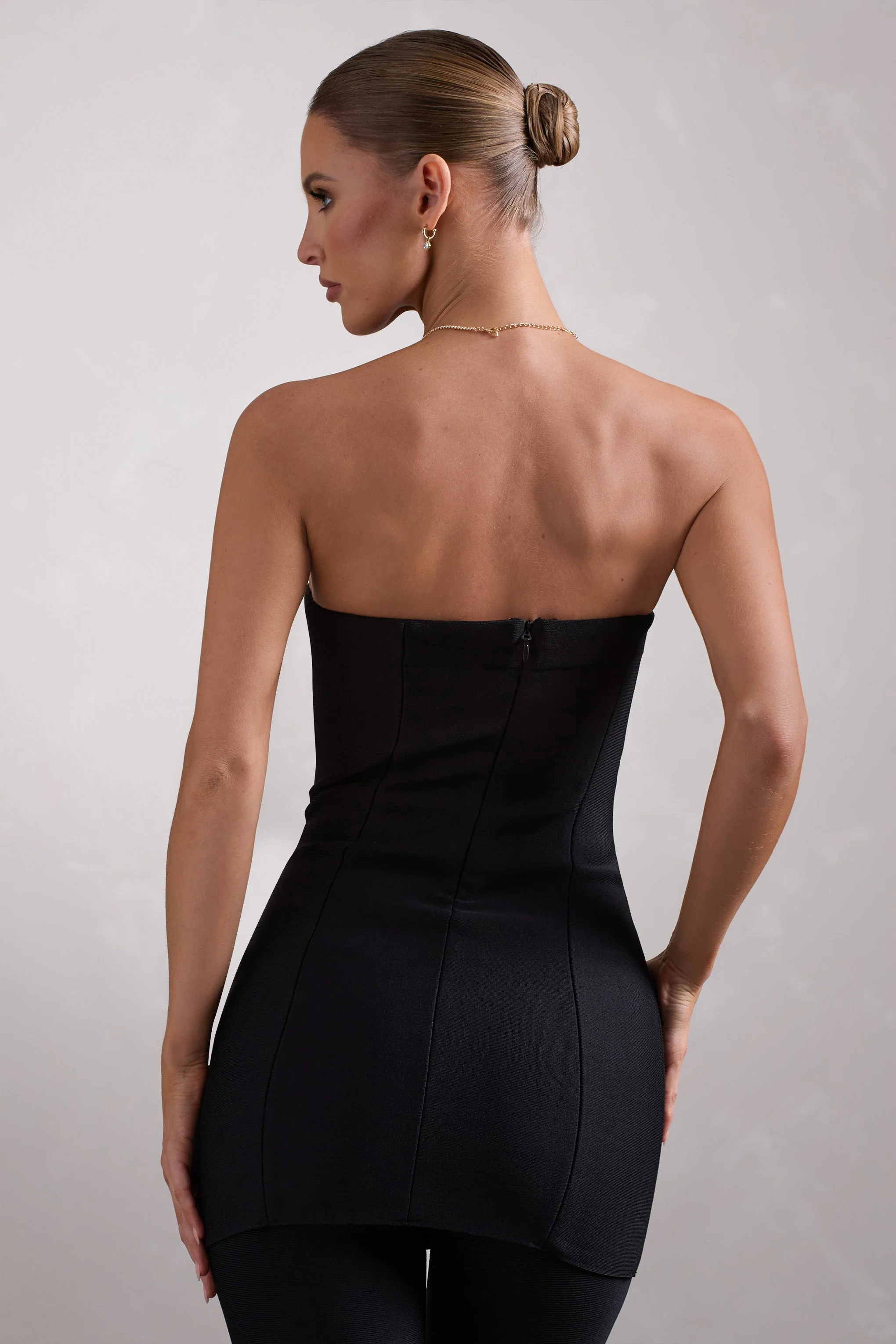 Rylee | Black Bandage Strapless Longline Top - Image 2
