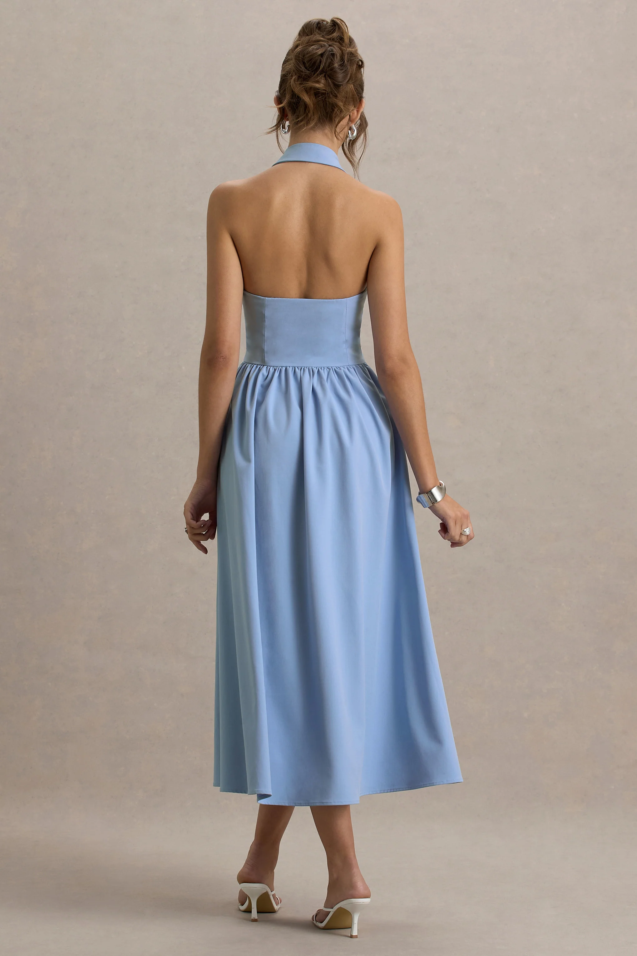 Samsara | Light Blue Plunge-Neck Collared Midi Dress - Image 2