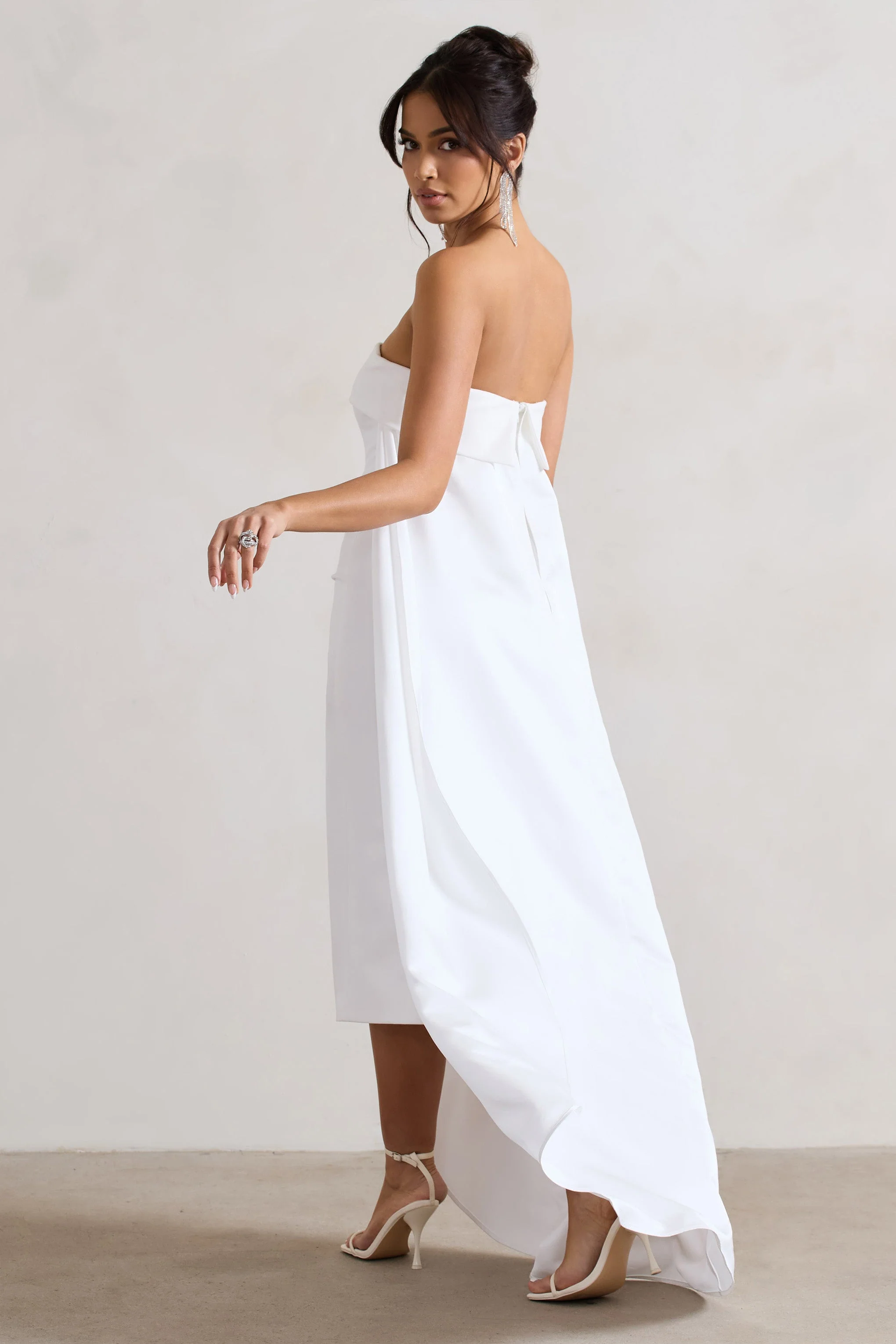 Save The Date | Cream Bandeau Midi Dress With Train - Image 2