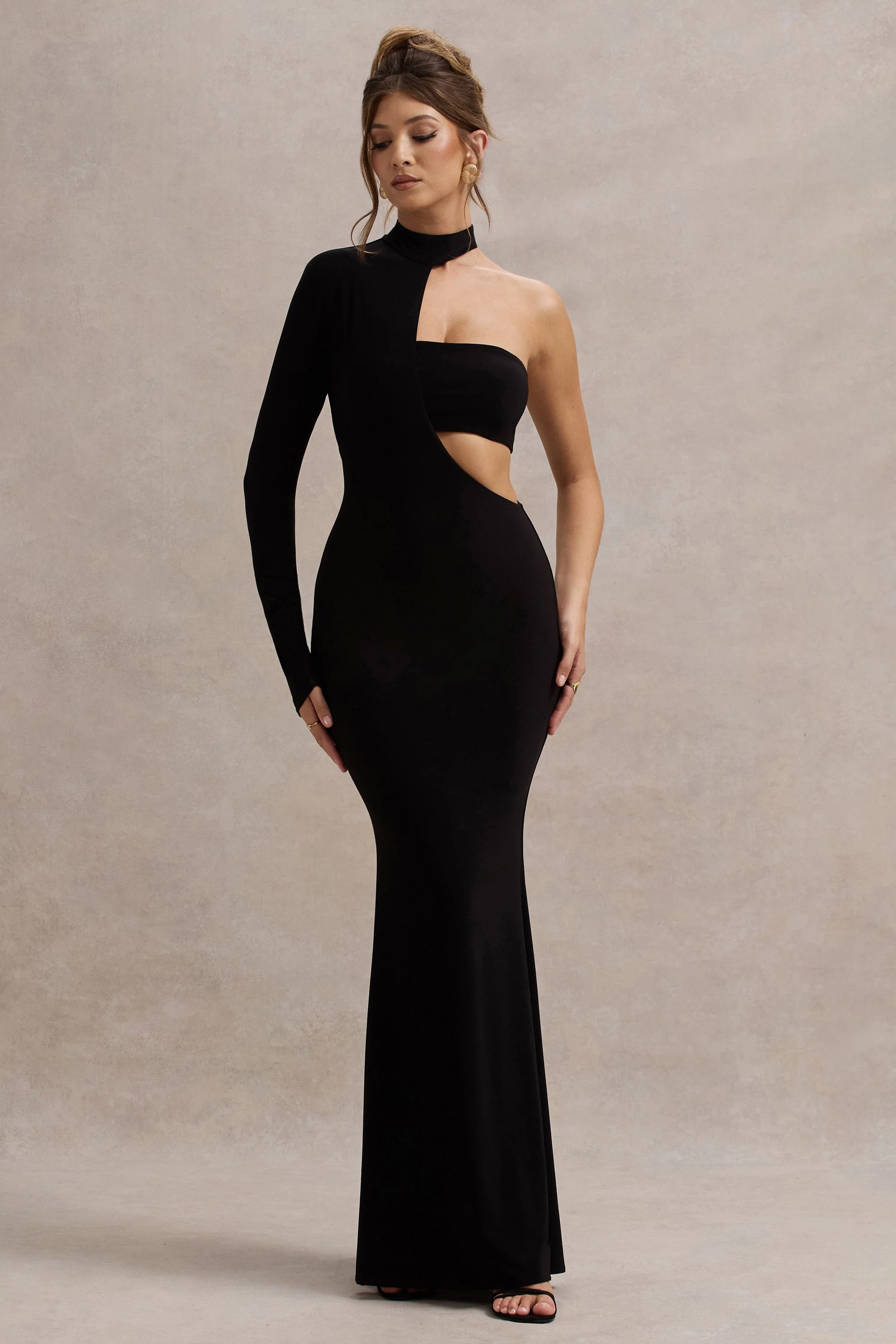 Socialite | Black One-Sleeve Cut-Out Maxi Dress - Image 5