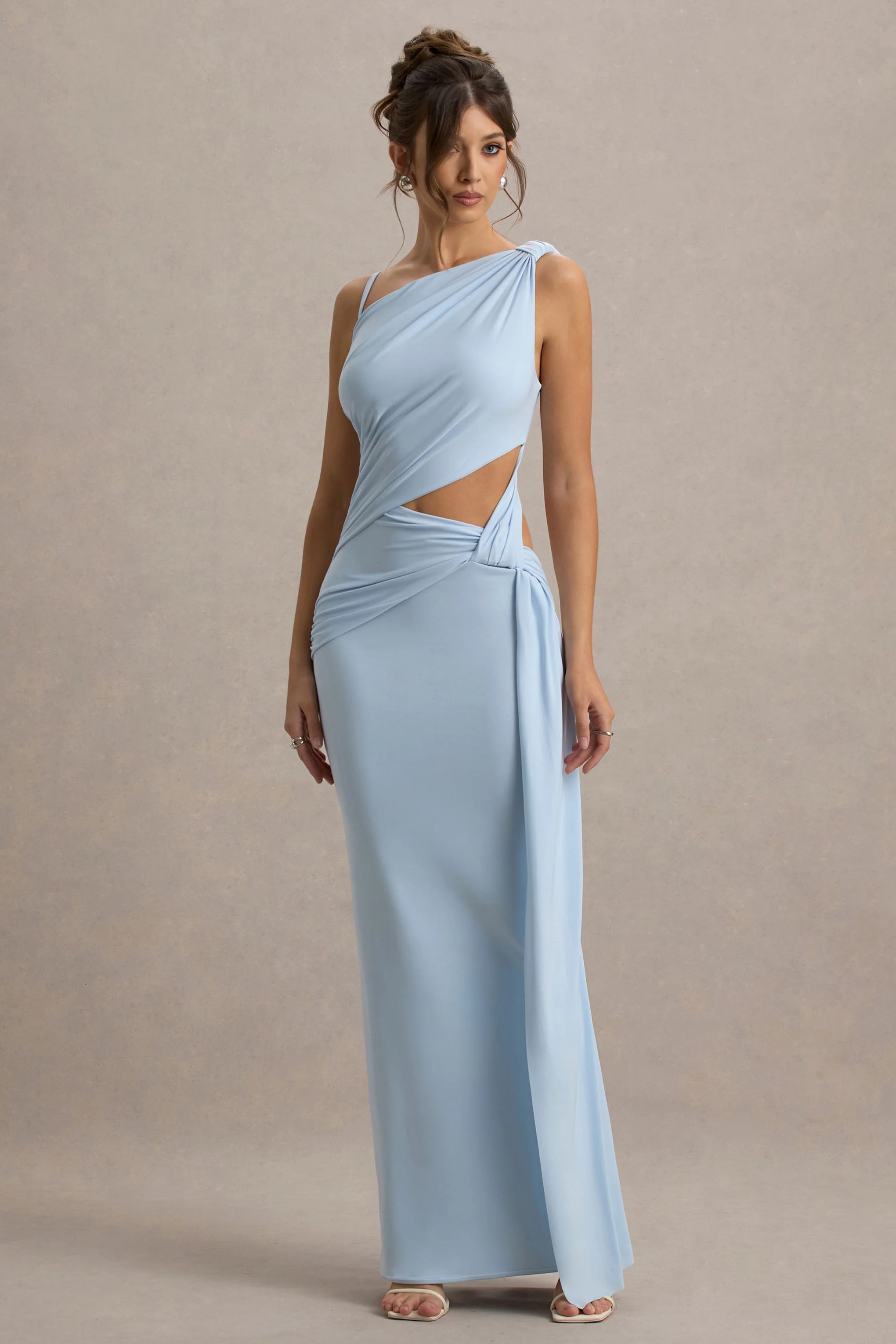Storm | Powder Blue Asymmetric Maxi Dress With Cut-Out Details - Image 5
