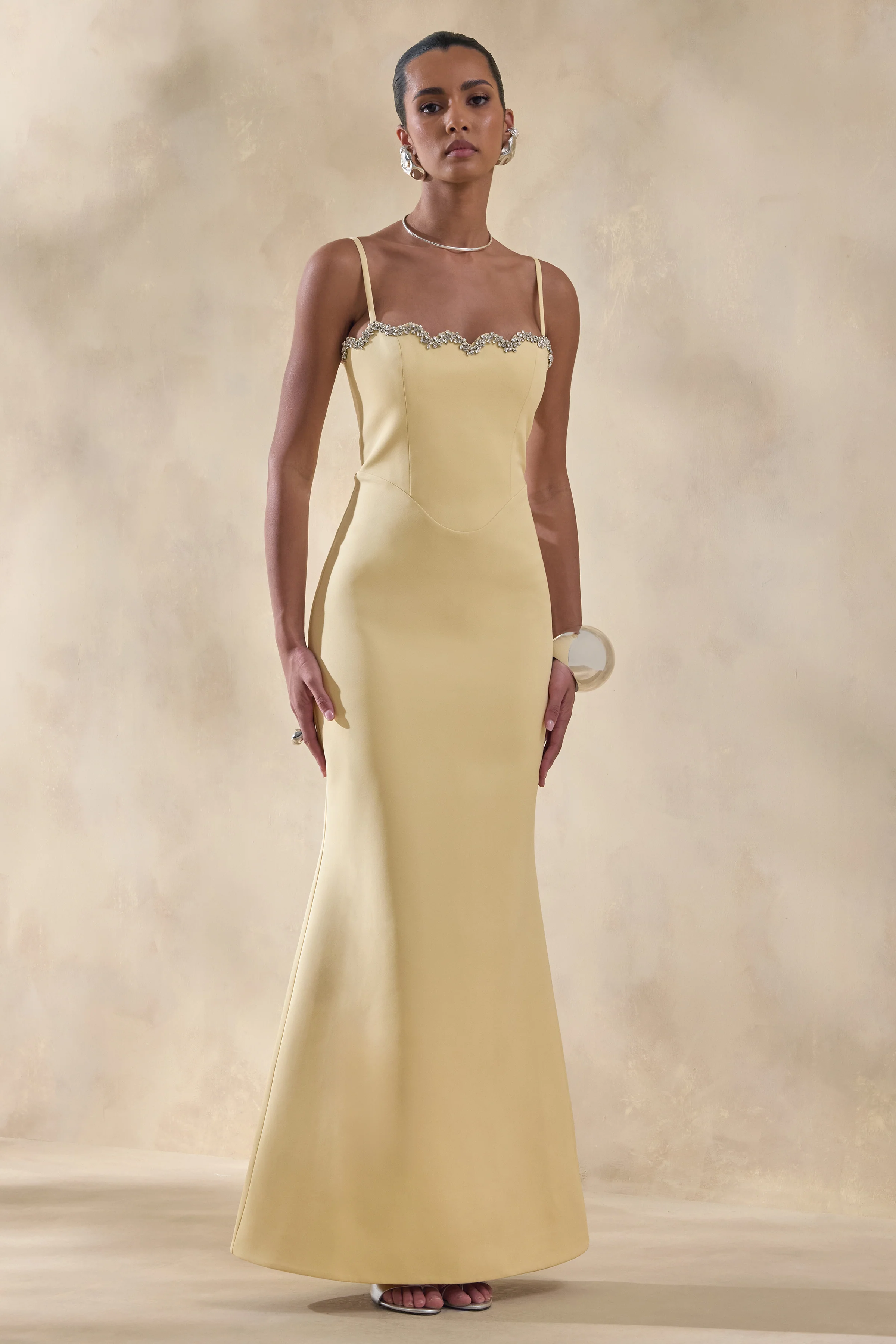 Story | Lemon Scalloped Sweetheart-Neck Maxi Dress With Embellished-Detailing - Image 4