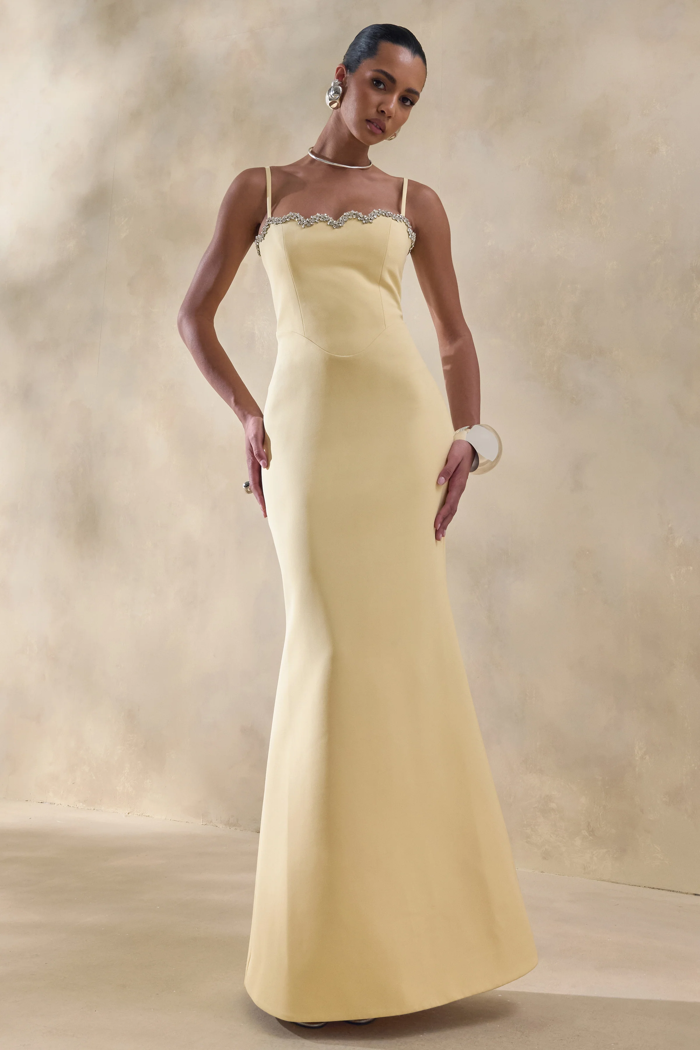 Story | Lemon Scalloped Sweetheart-Neck Maxi Dress With Embellished-Detailing - Image 5