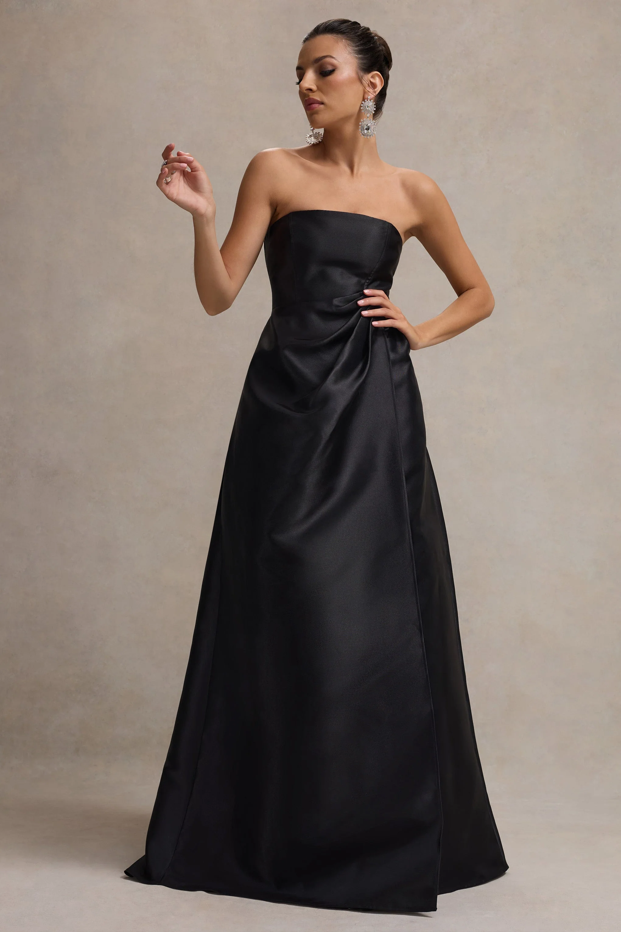 Universe | Black Bandeau Puff-Skirt Split Maxi Dress - Image 5
