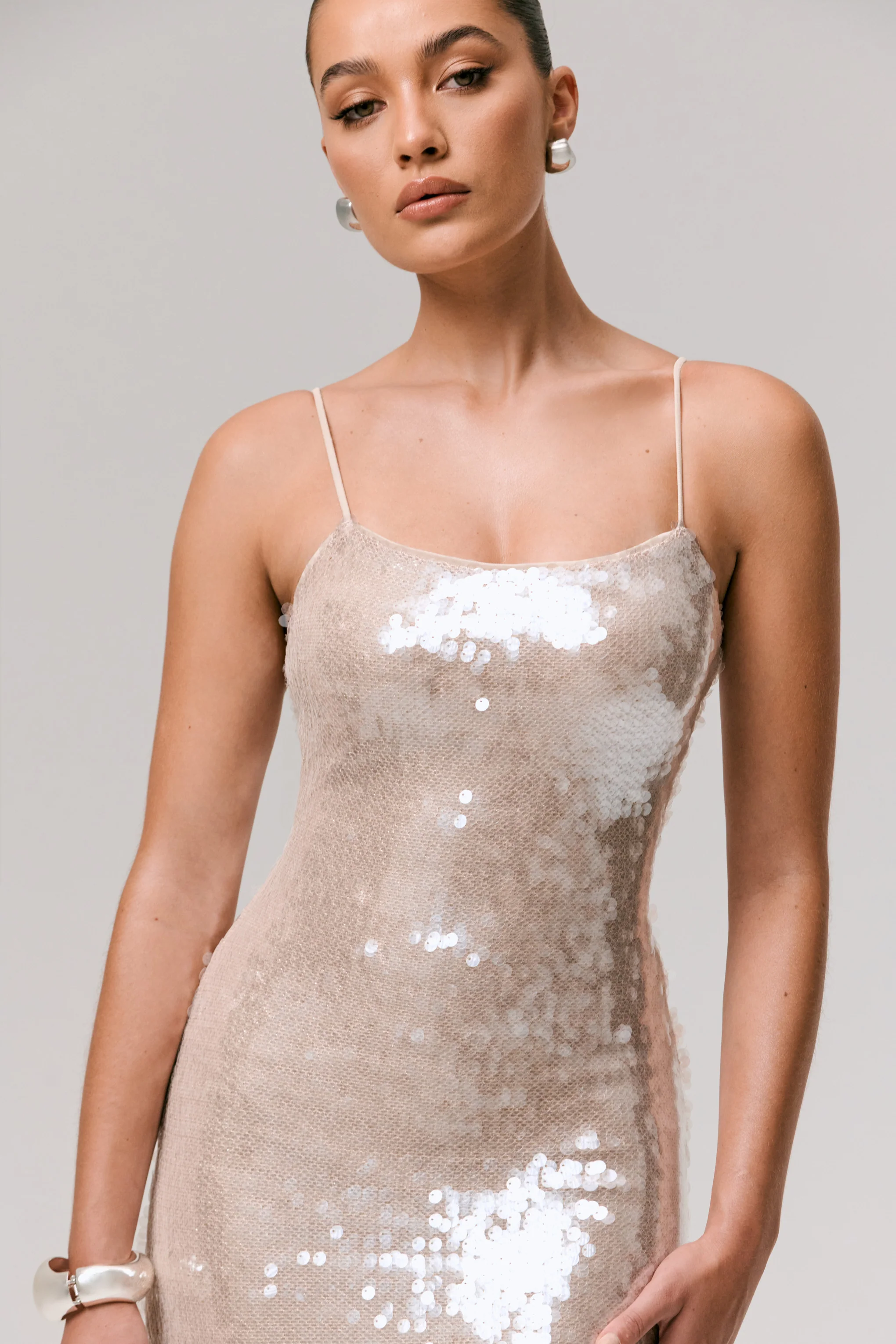 Vermont | Nude Sequin Square-Neck Maxi Dress - Image 5