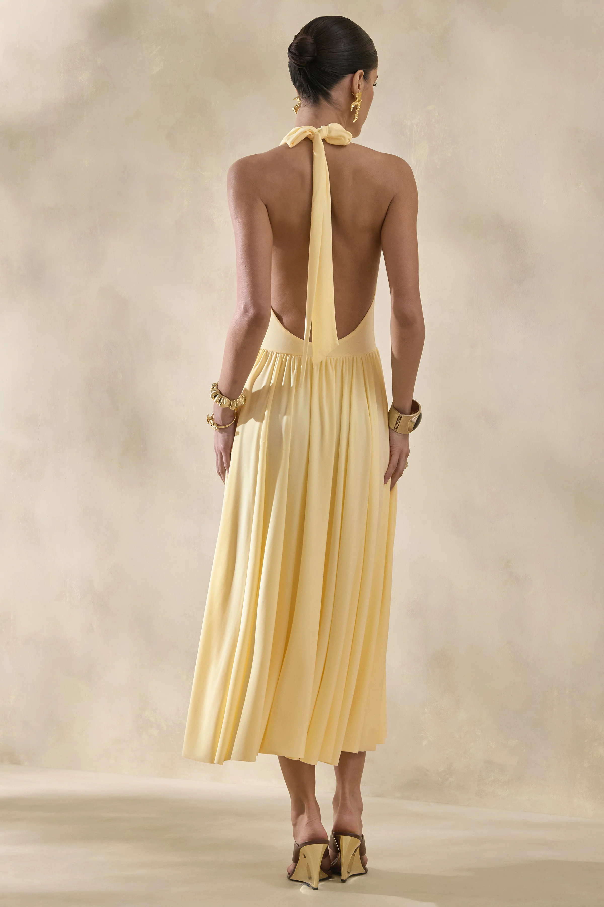 Veyra | Lemon Plunge Cowl-Neck Midi Dress - Image 2