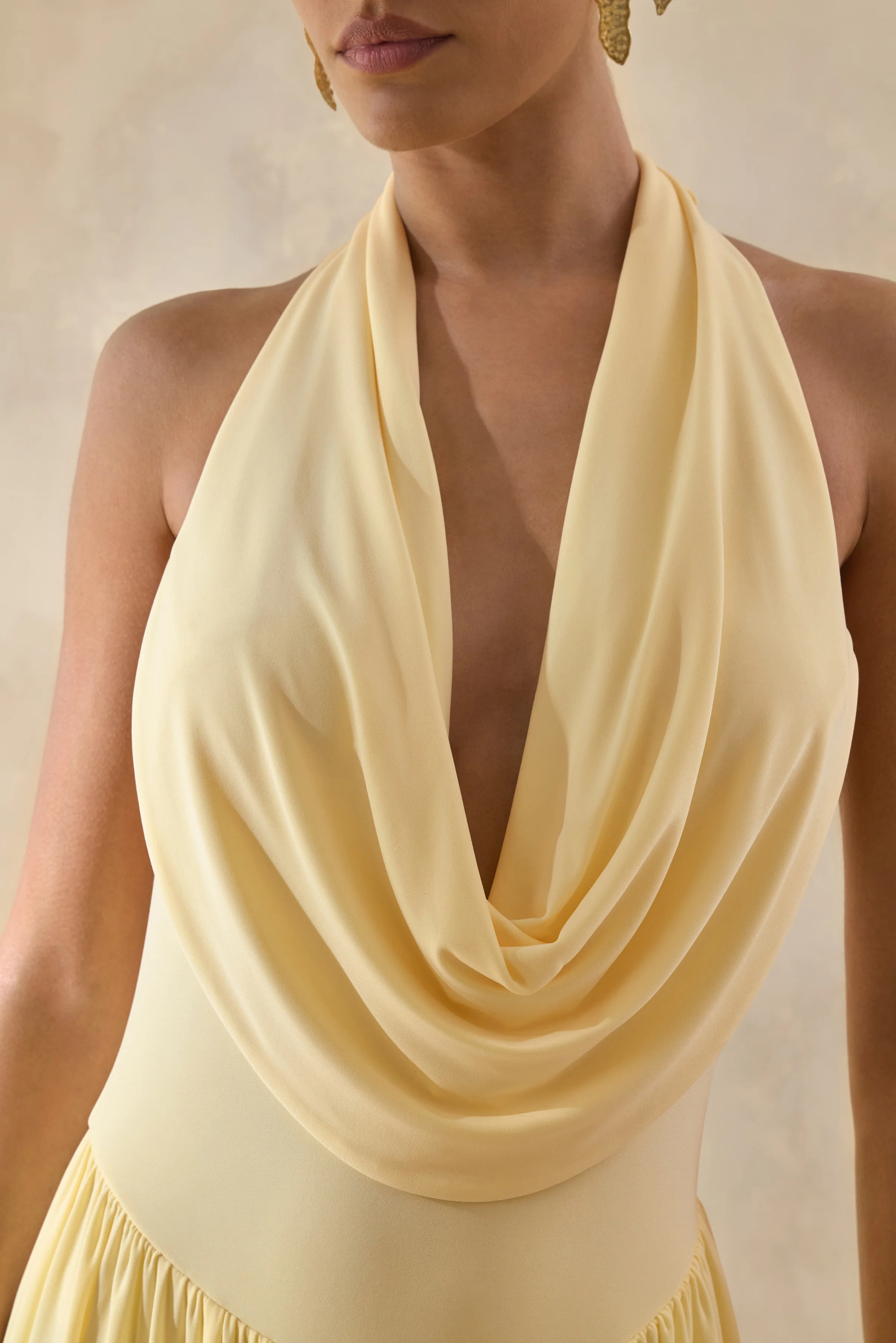 Veyra | Lemon Plunge Cowl-Neck Midi Dress - Image 7
