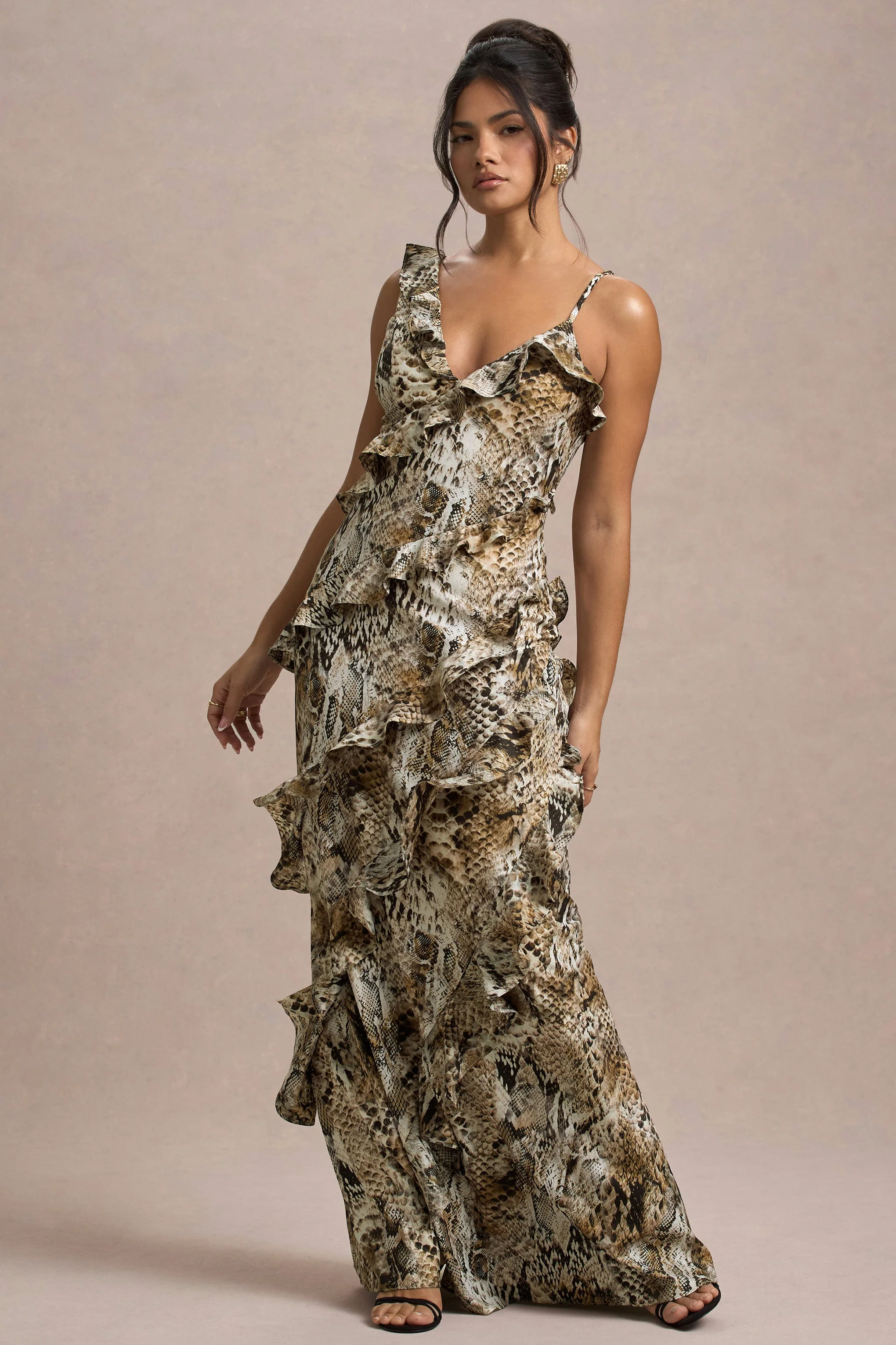 Wispy | Snake Print Plunge-Neck Ruffled Maxi Dress - Image 5