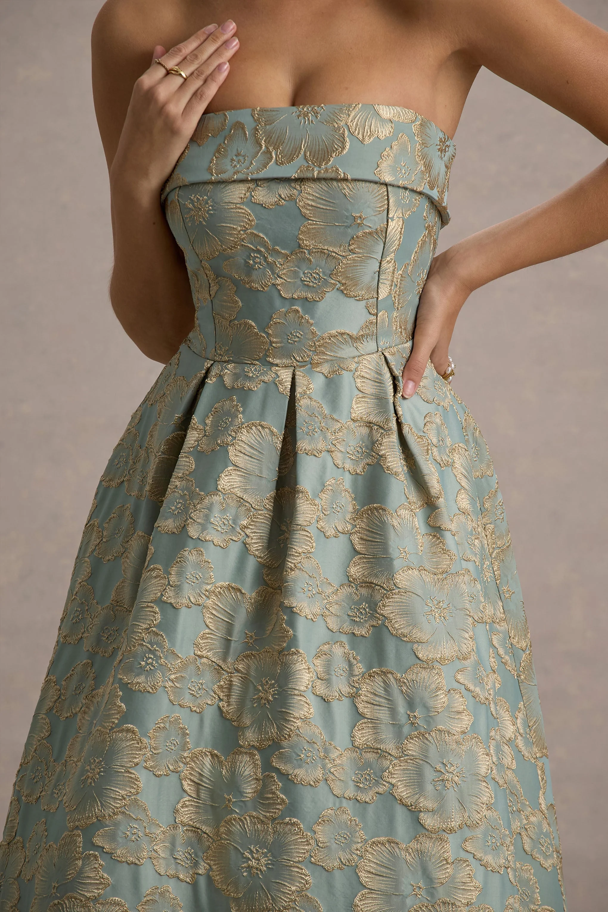 Zuma | Light Blue Jacquard Strapless Midi Dress - Image 6